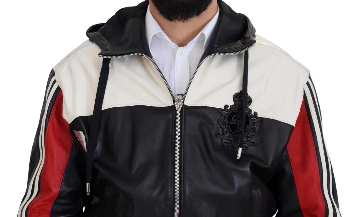 Dolce & Gabbana Chaqueta bomber con capucha de cuero negra Elite