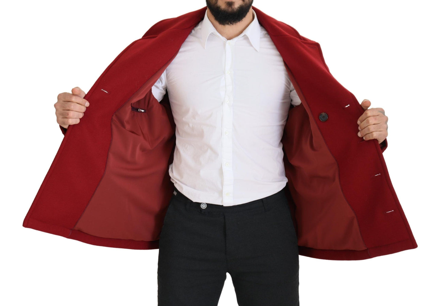 Dolce & Gabbana Elegant Red Double Breasted Wool Jacket – IT52 | L par Dolce & Gabbana | Disponible sur Sandy Store ByNet