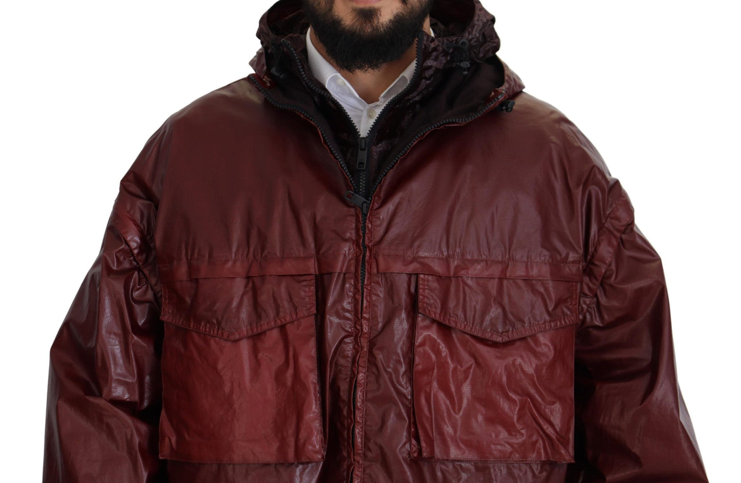 Dolce & Gabbana Elegante chaqueta con capucha y cremallera burdeos