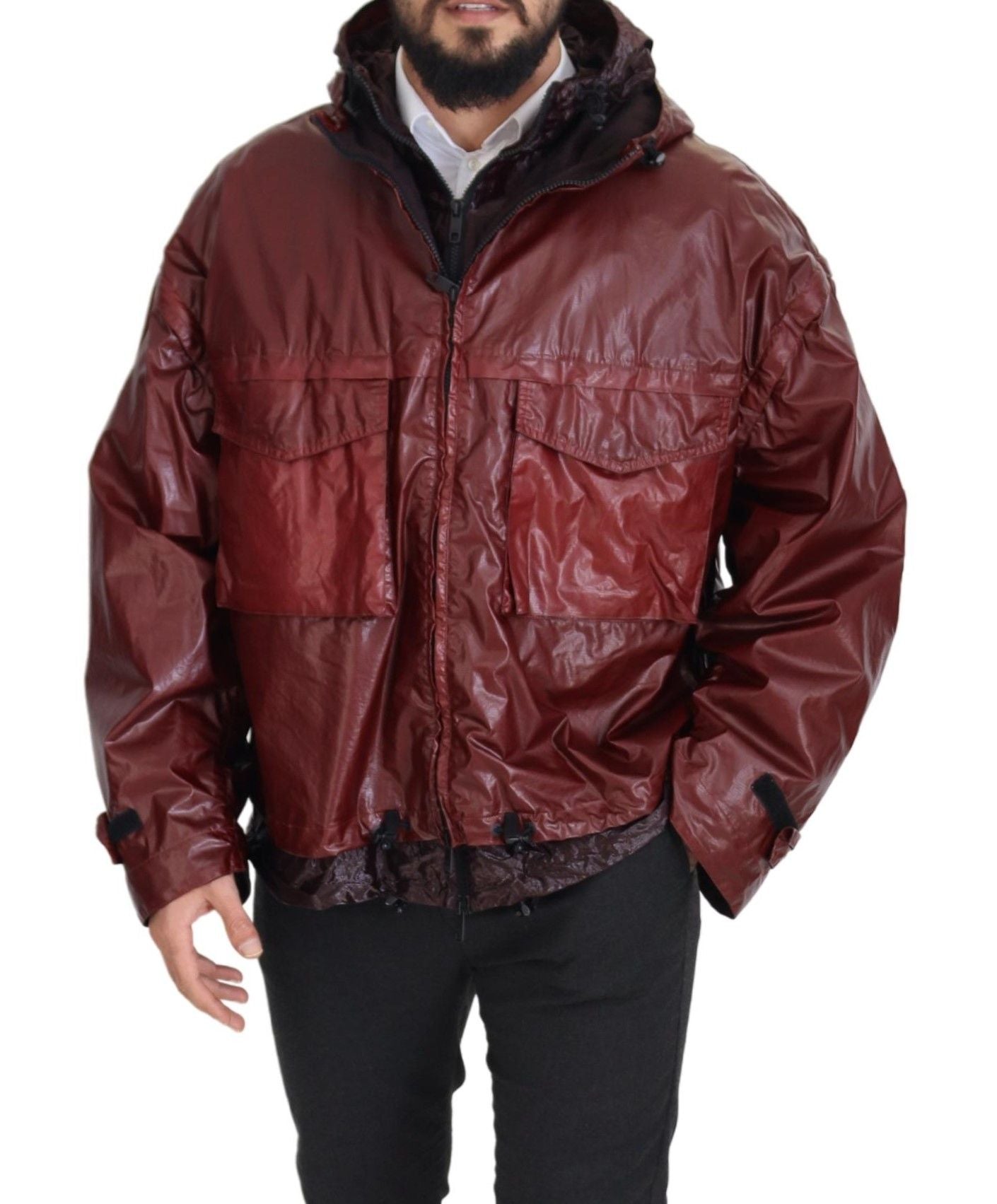 Dolce & Gabbana Elegante chaqueta con capucha y cremallera burdeos