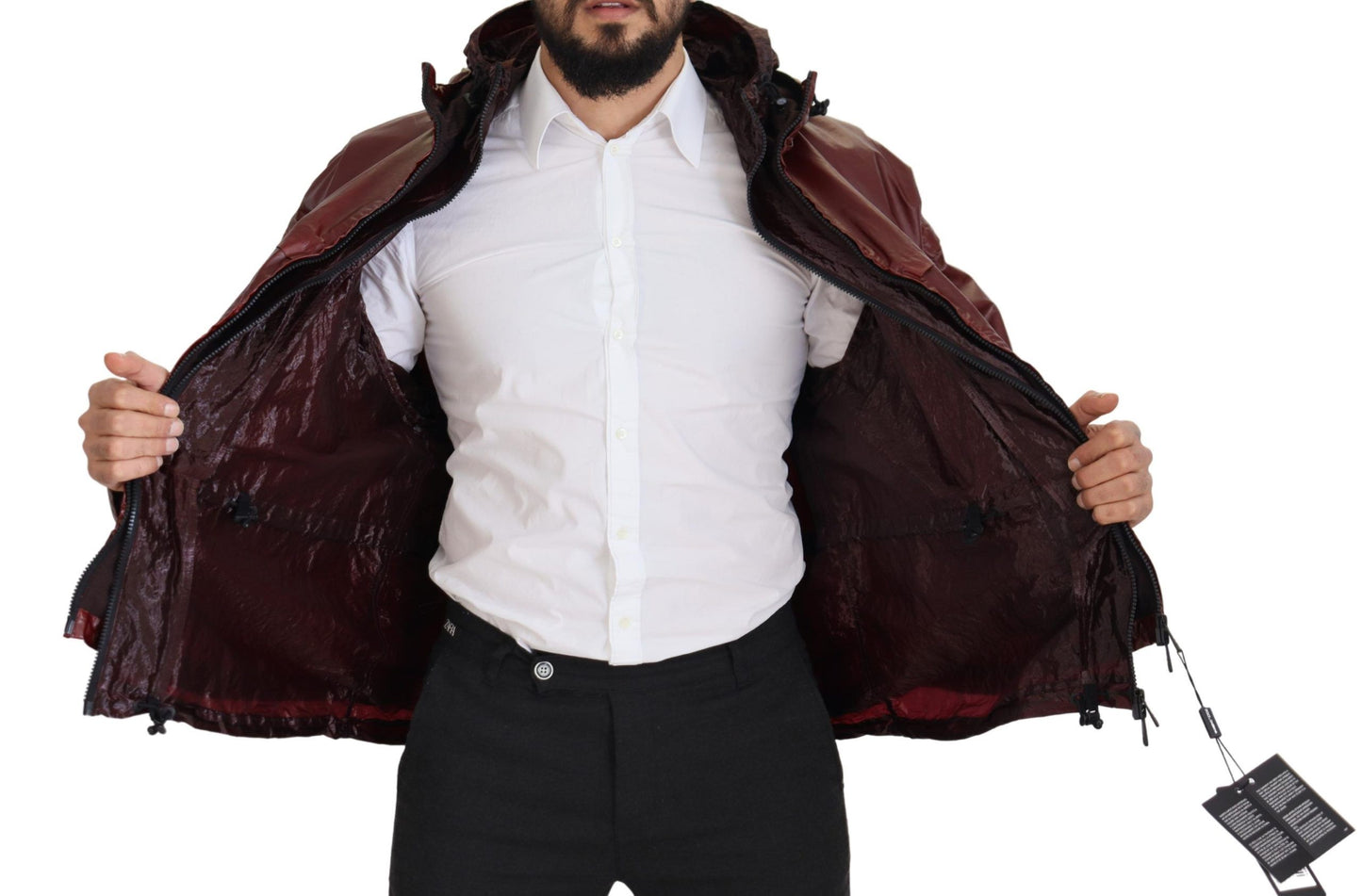 Dolce & Gabbana Elegante chaqueta con capucha y cremallera burdeos