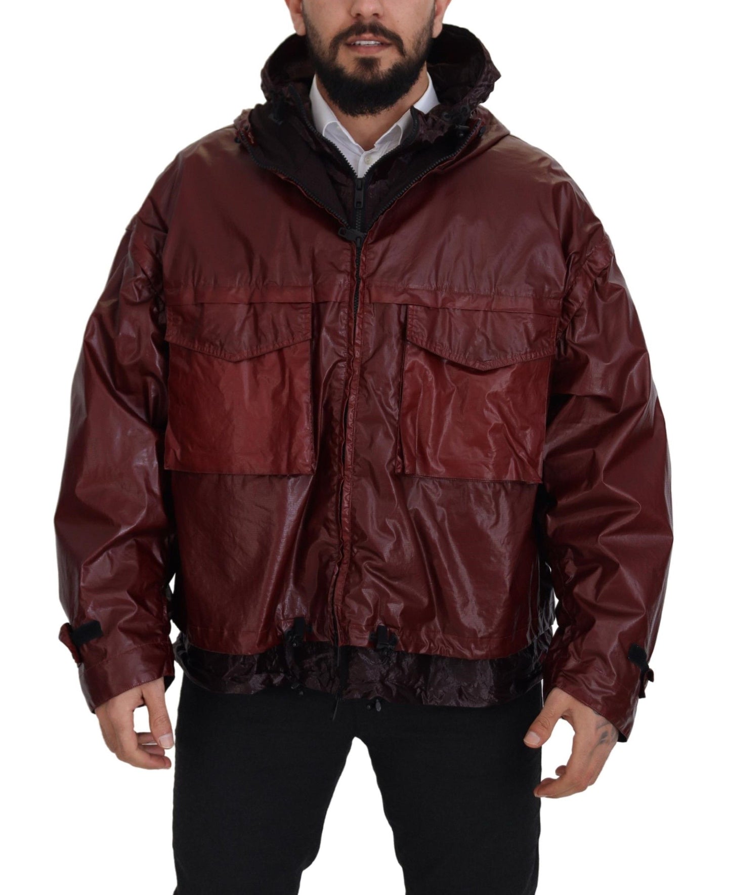 Dolce & Gabbana Elegante chaqueta con capucha y cremallera burdeos