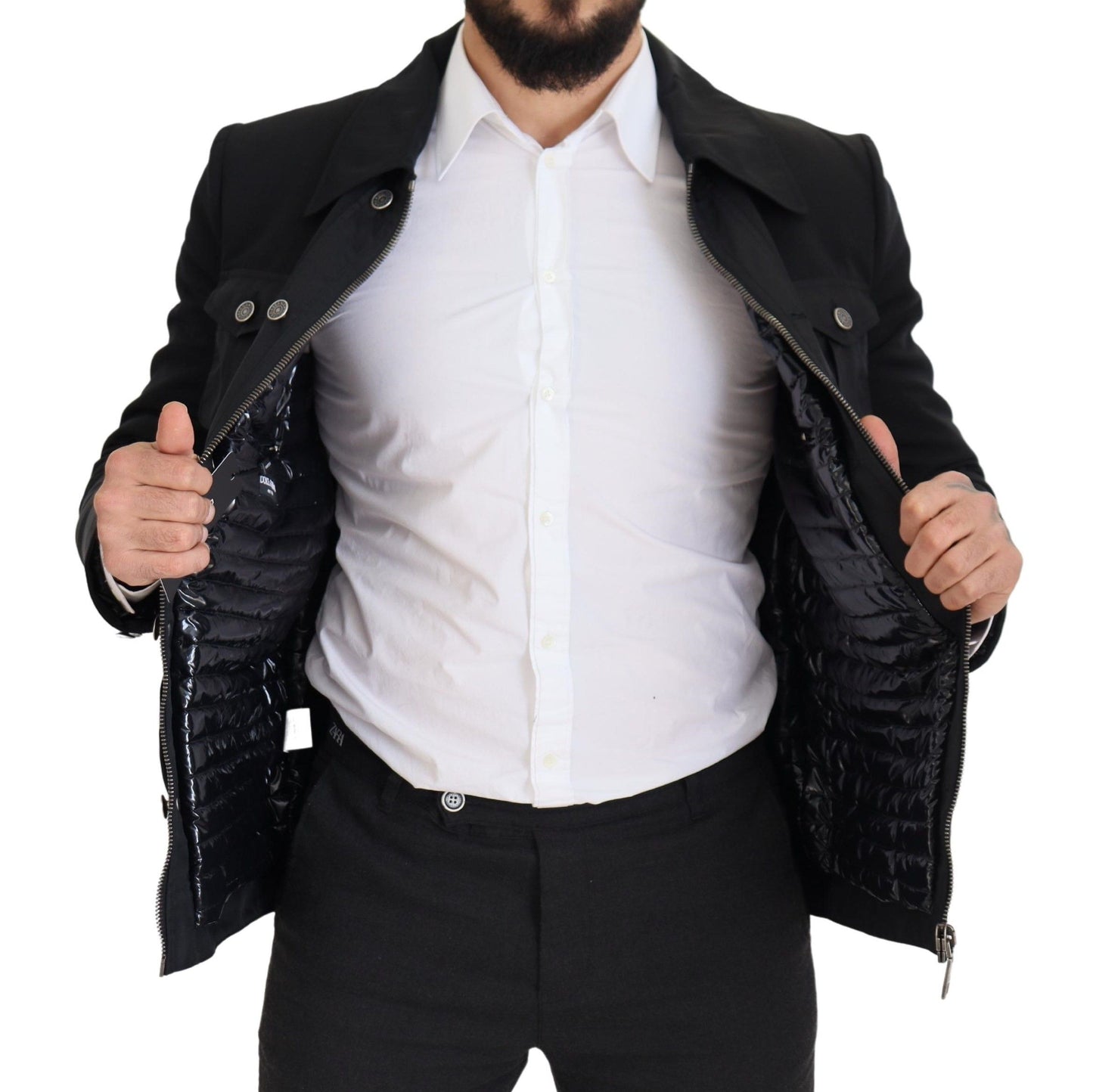 Dolce & Gabbana Elegante chaqueta de mezcla de lana negra con cremallera completa