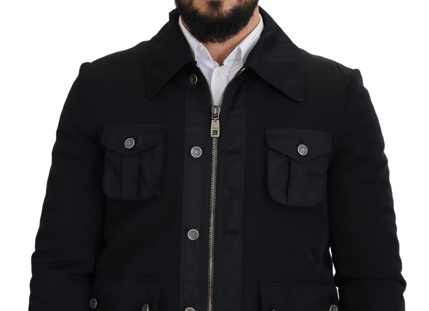 Dolce & Gabbana Elegante chaqueta de mezcla de lana negra con cremallera completa