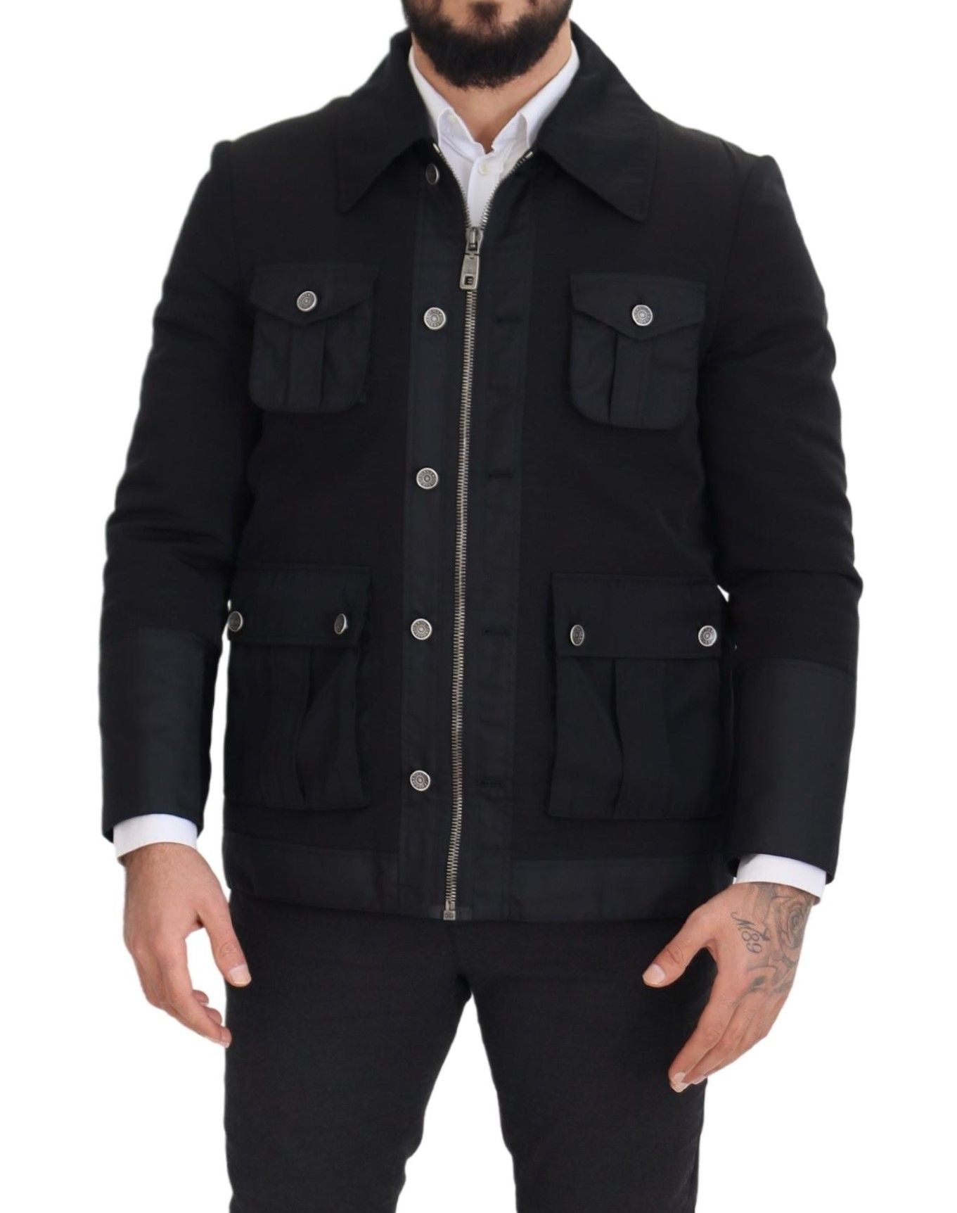 Dolce & Gabbana Elegante chaqueta de mezcla de lana negra con cremallera completa