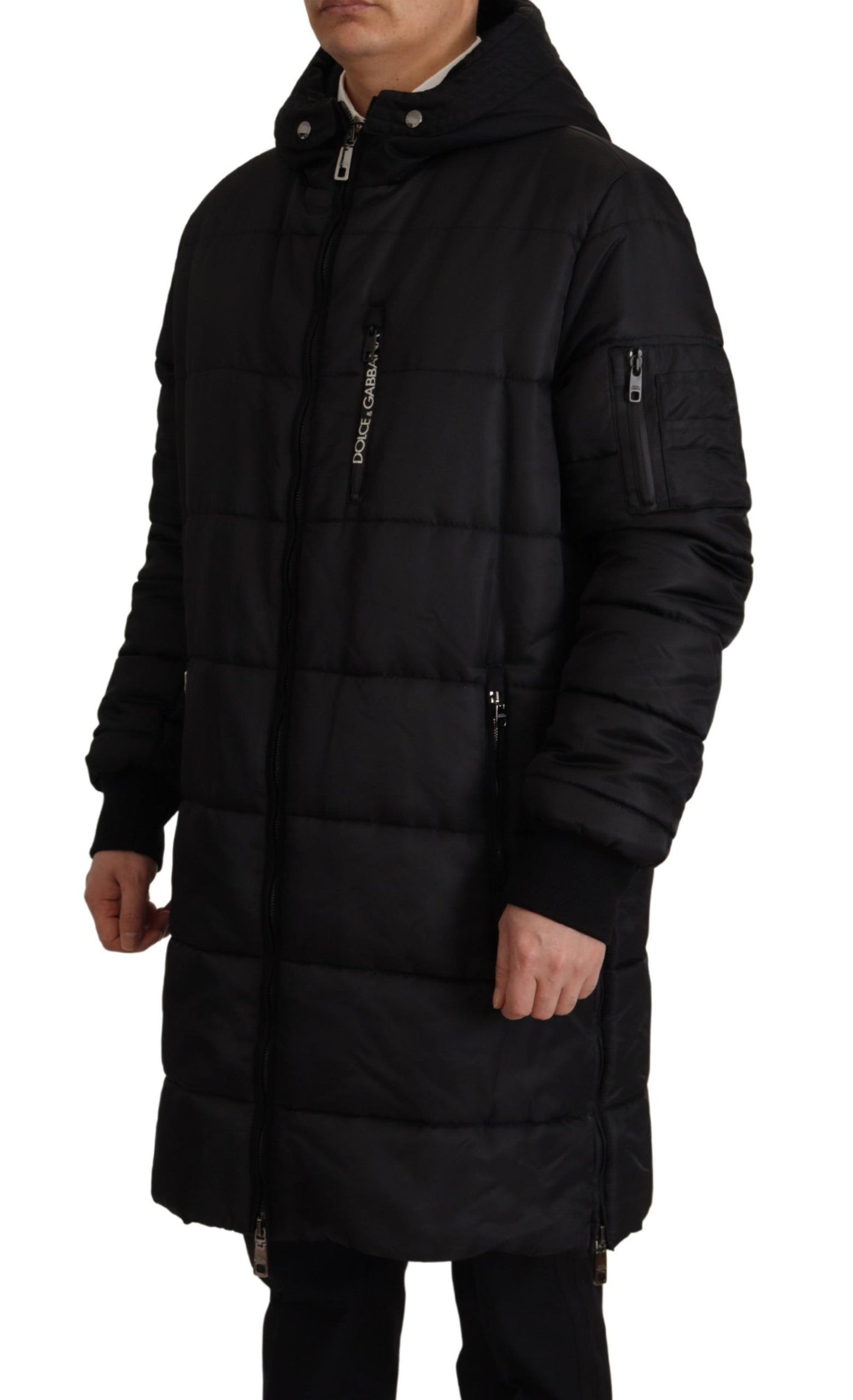 Dolce & Gabbana Elegante chaqueta de invierno parka con capucha negra