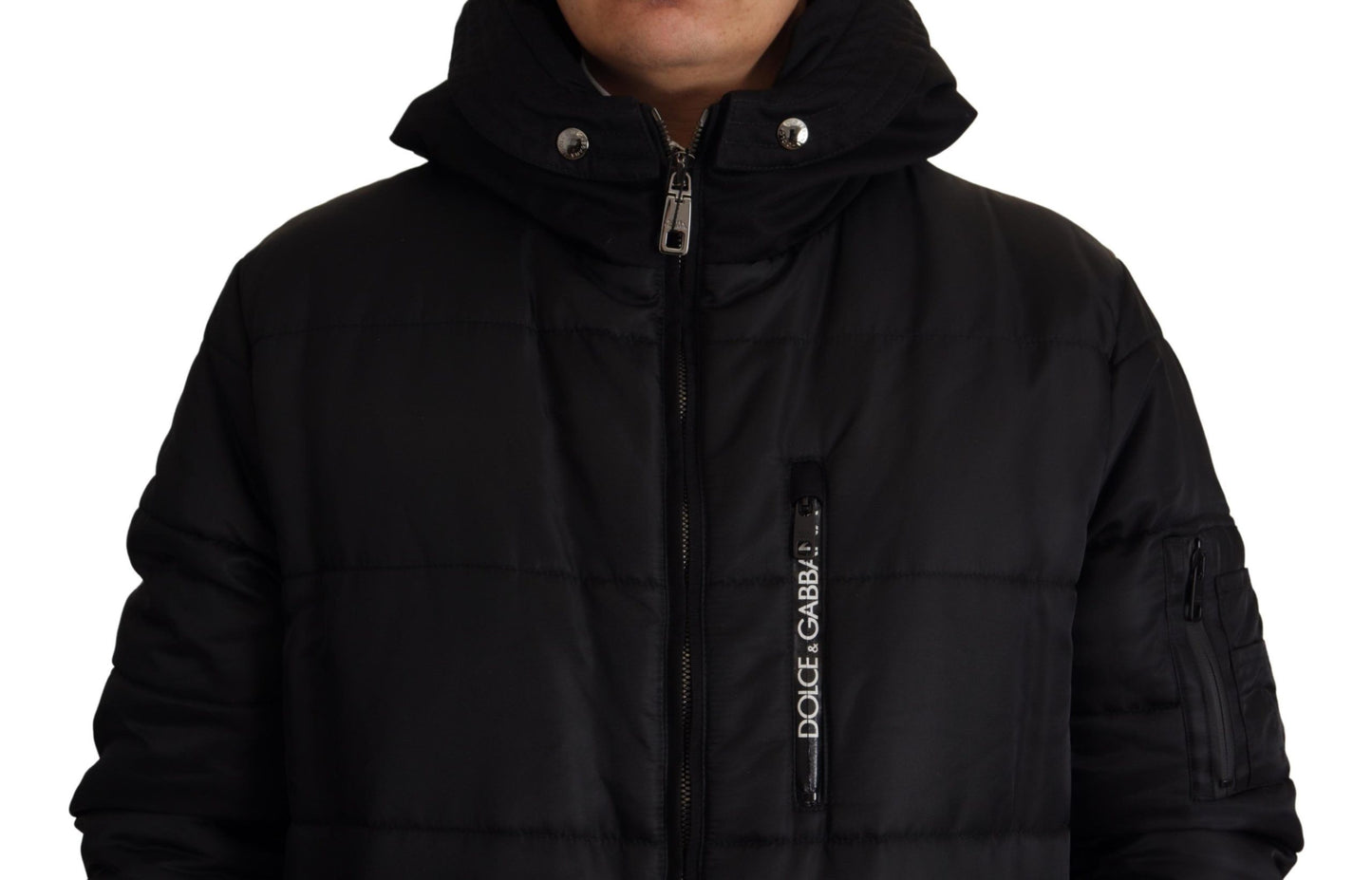 Dolce & Gabbana Elegante chaqueta de invierno parka con capucha negra