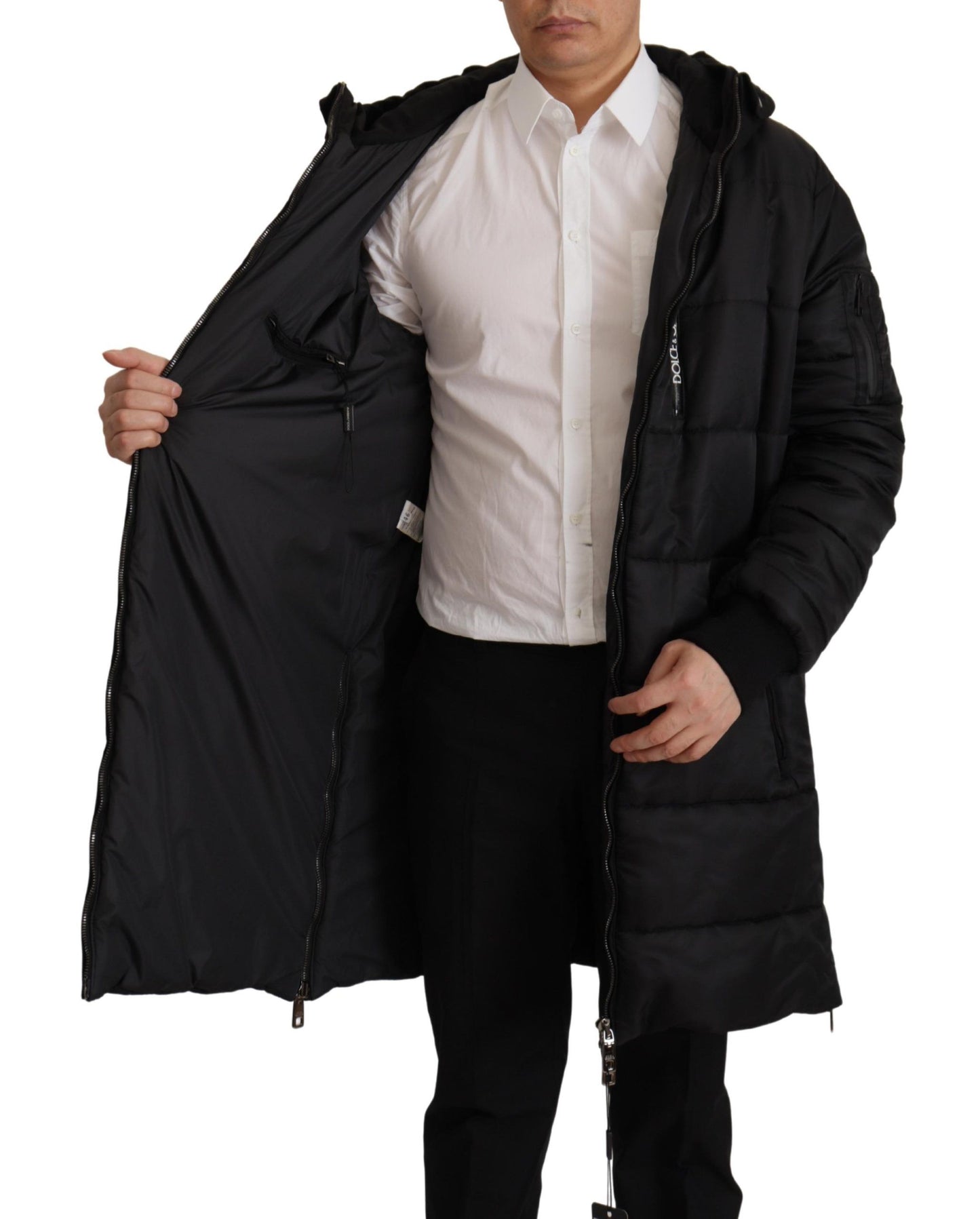 Dolce & Gabbana Elegante chaqueta de invierno parka con capucha negra