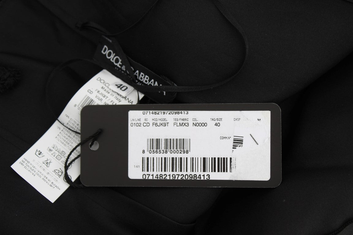 Dolce & Gabbana Elegante vestido negro hasta la rodilla con encaje floral
