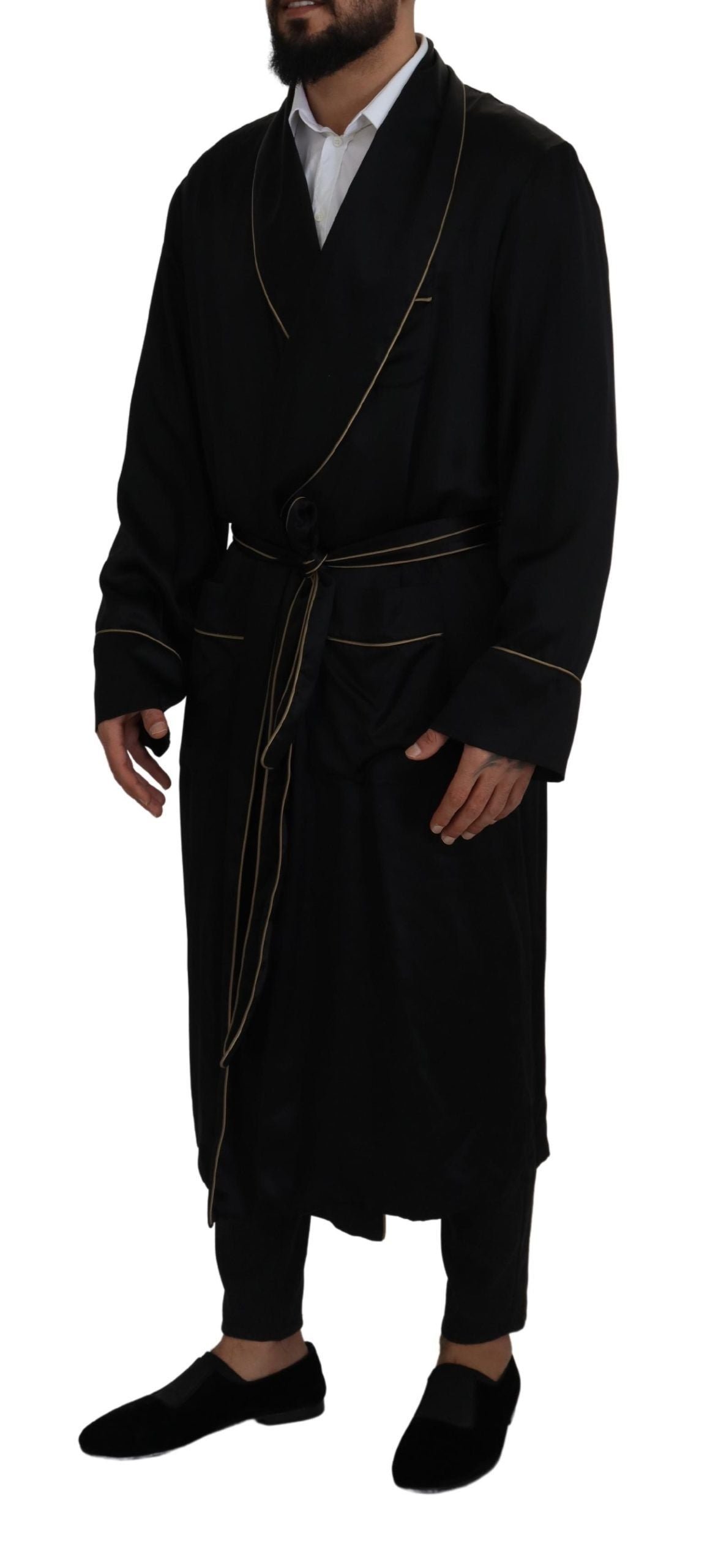 Dolce & Gabbana Elegante abrigo largo de seda negro