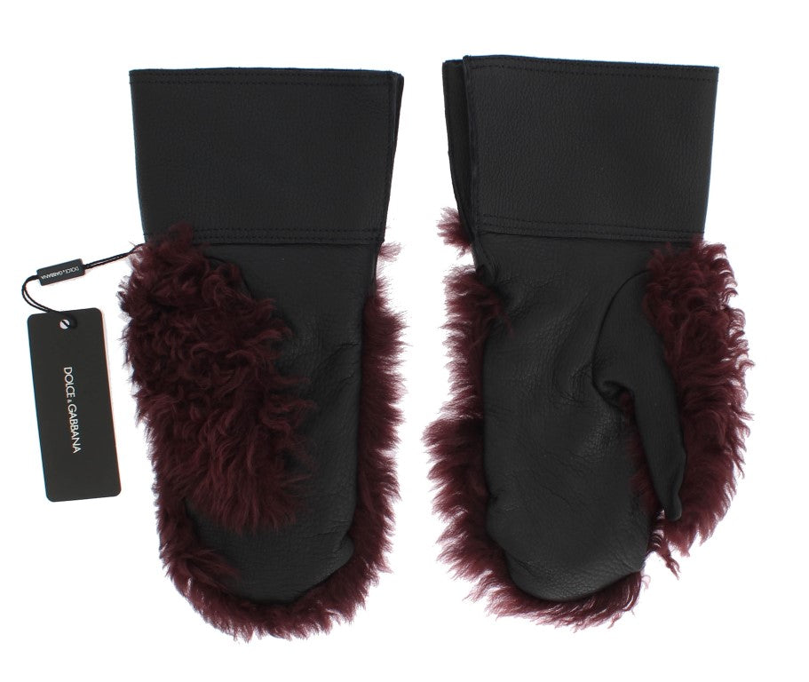 Dolce & Gabbana Elegantes guantes de piel negro y burdeos