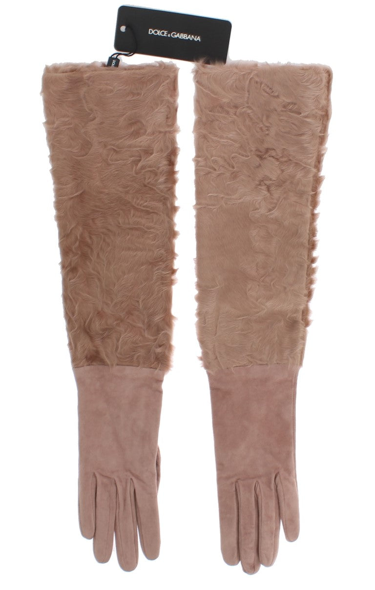 Dolce & Gabbana Elegantes guantes hasta el codo de ante beige
