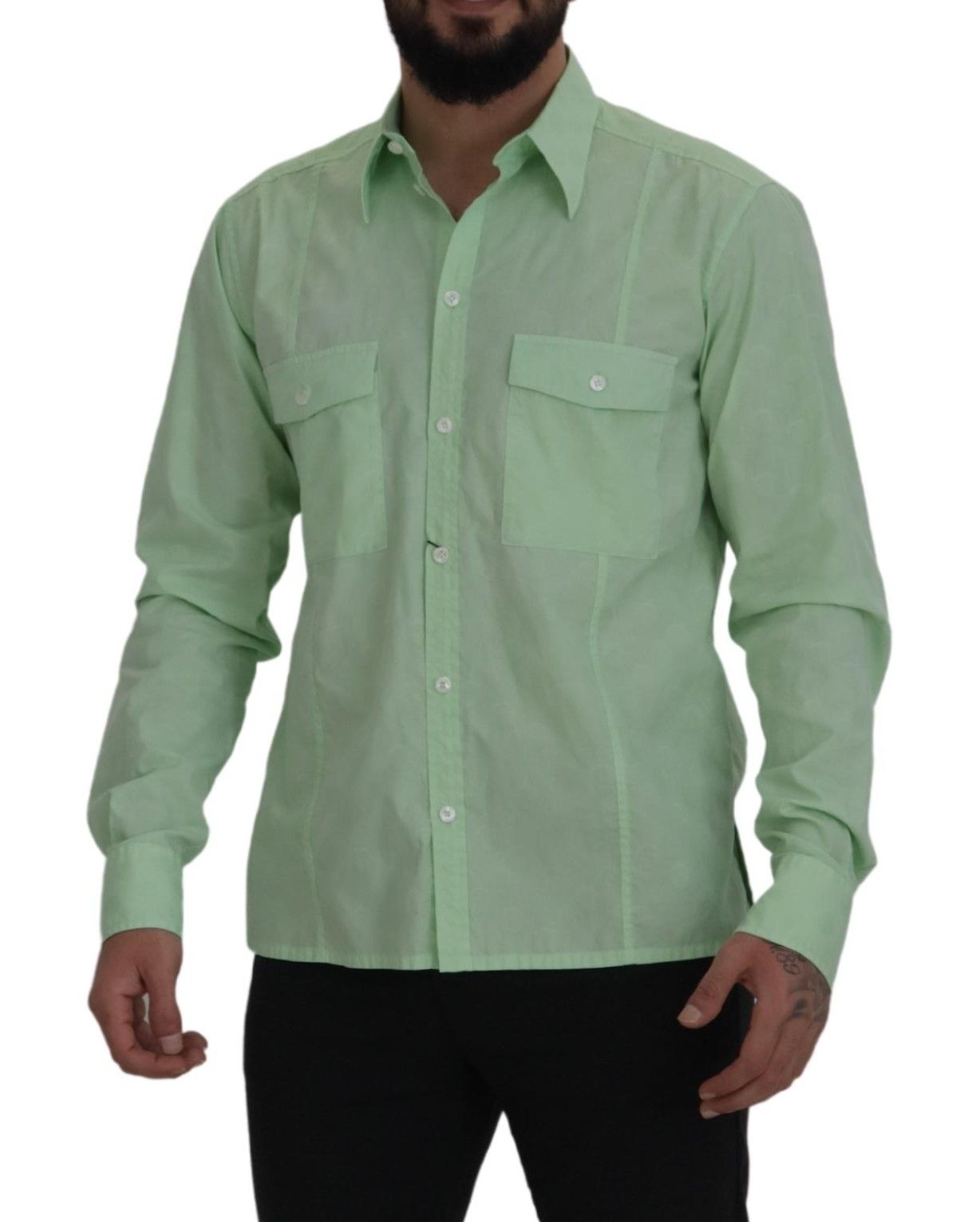 Dolce & Gabbana Camisa casual con botones en verde menta y corte slim