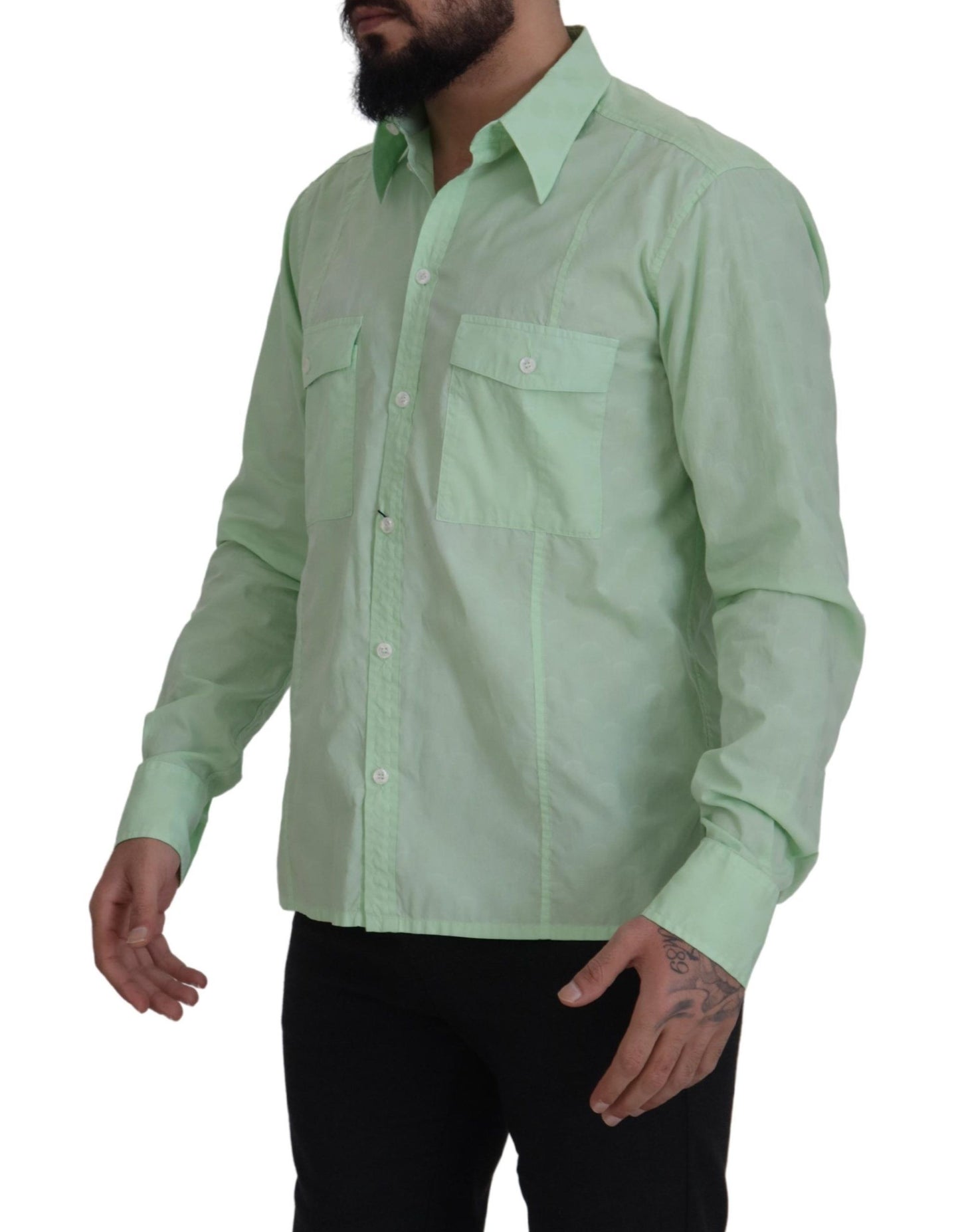Dolce & Gabbana Camisa casual con botones en verde menta y corte slim