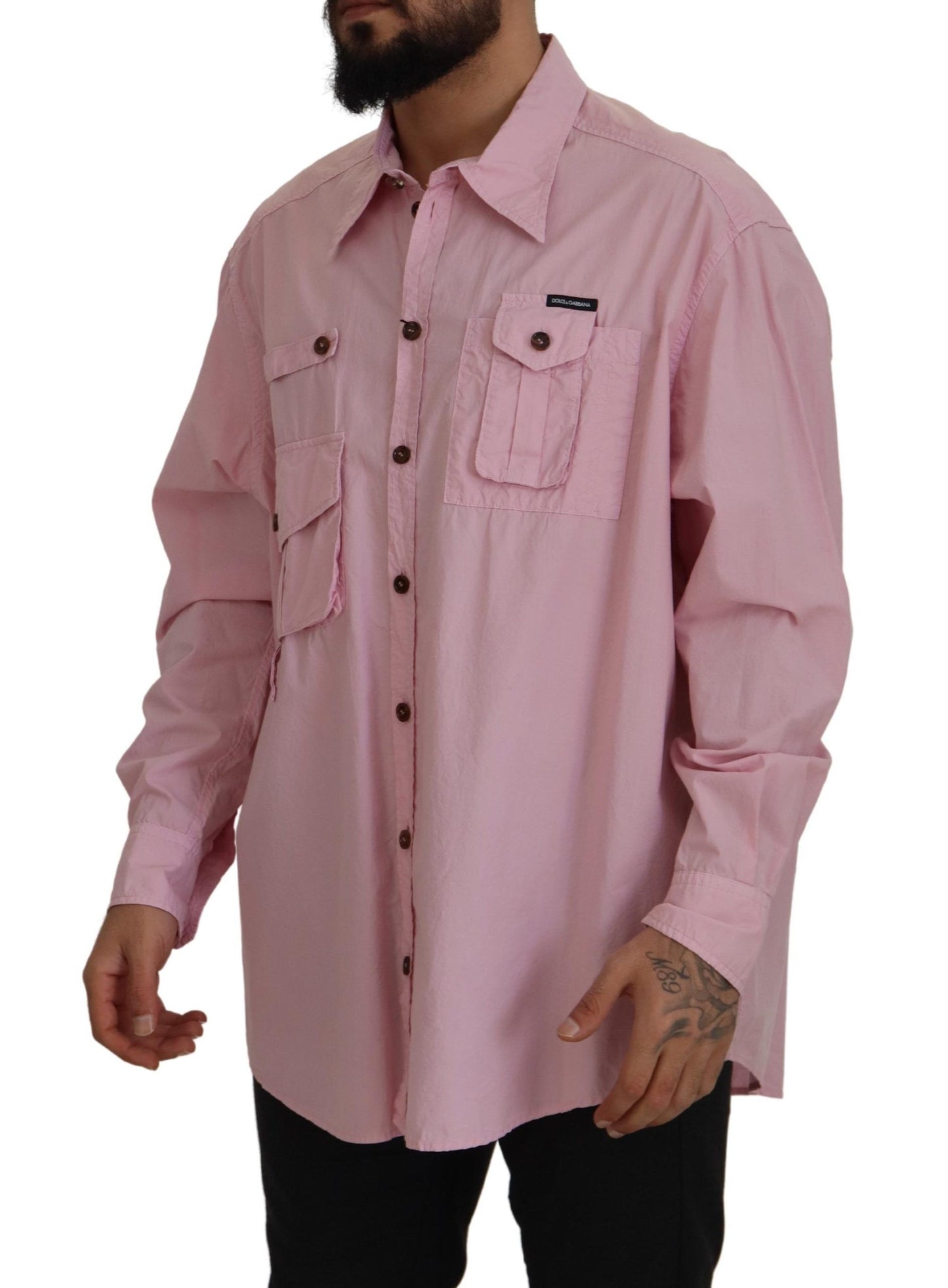 Dolce & Gabbana Camisa Casual De Algodón Rosa Elegante