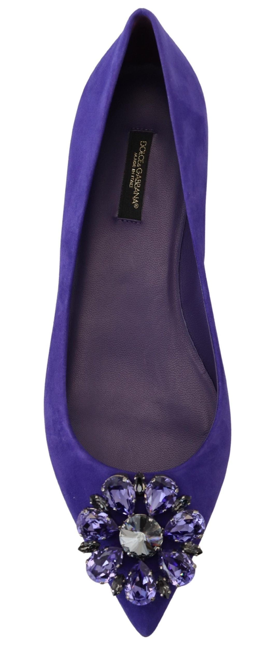 Dolce & Gabbana Zapatos planos de ante morado con cristales adornados