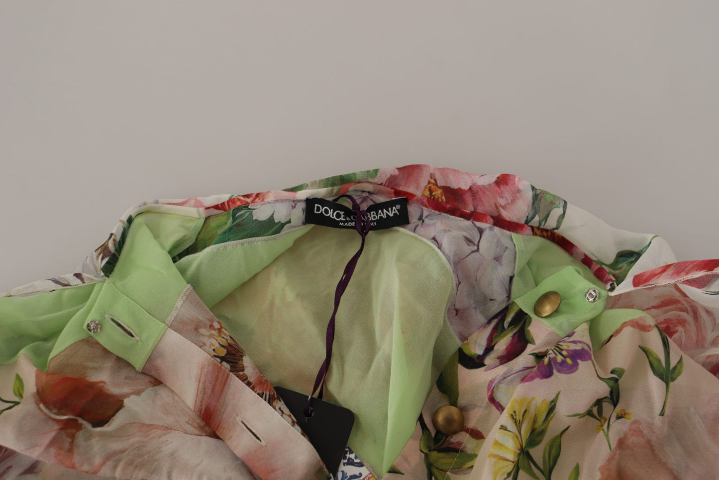 Dolce & Gabbana Multicolor Floral Patchwork Design Ascot Collar Top Blouse