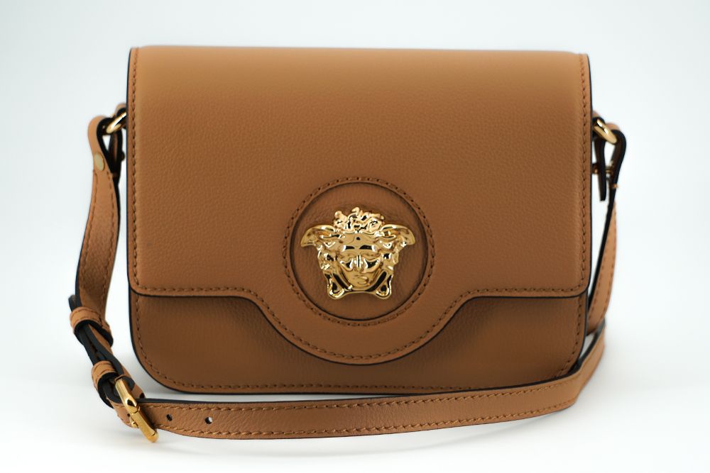 Versace Elegant Calf Leather Shoulder Bag in Brown – par Versace | Disponible sur Sandy Store ByNet