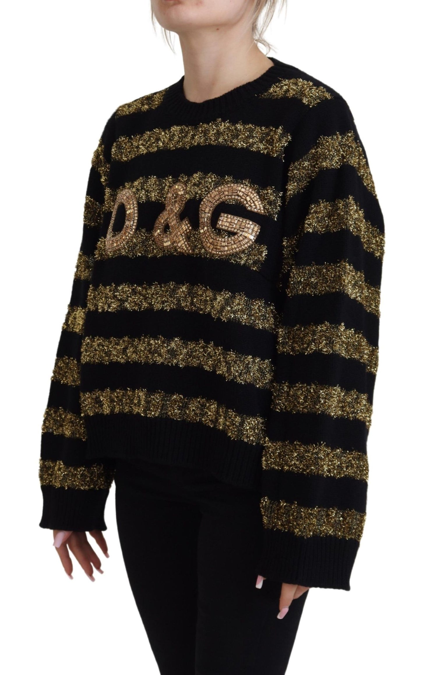 Suéter elegante con cristales negros y dorados de Dolce & Gabbana