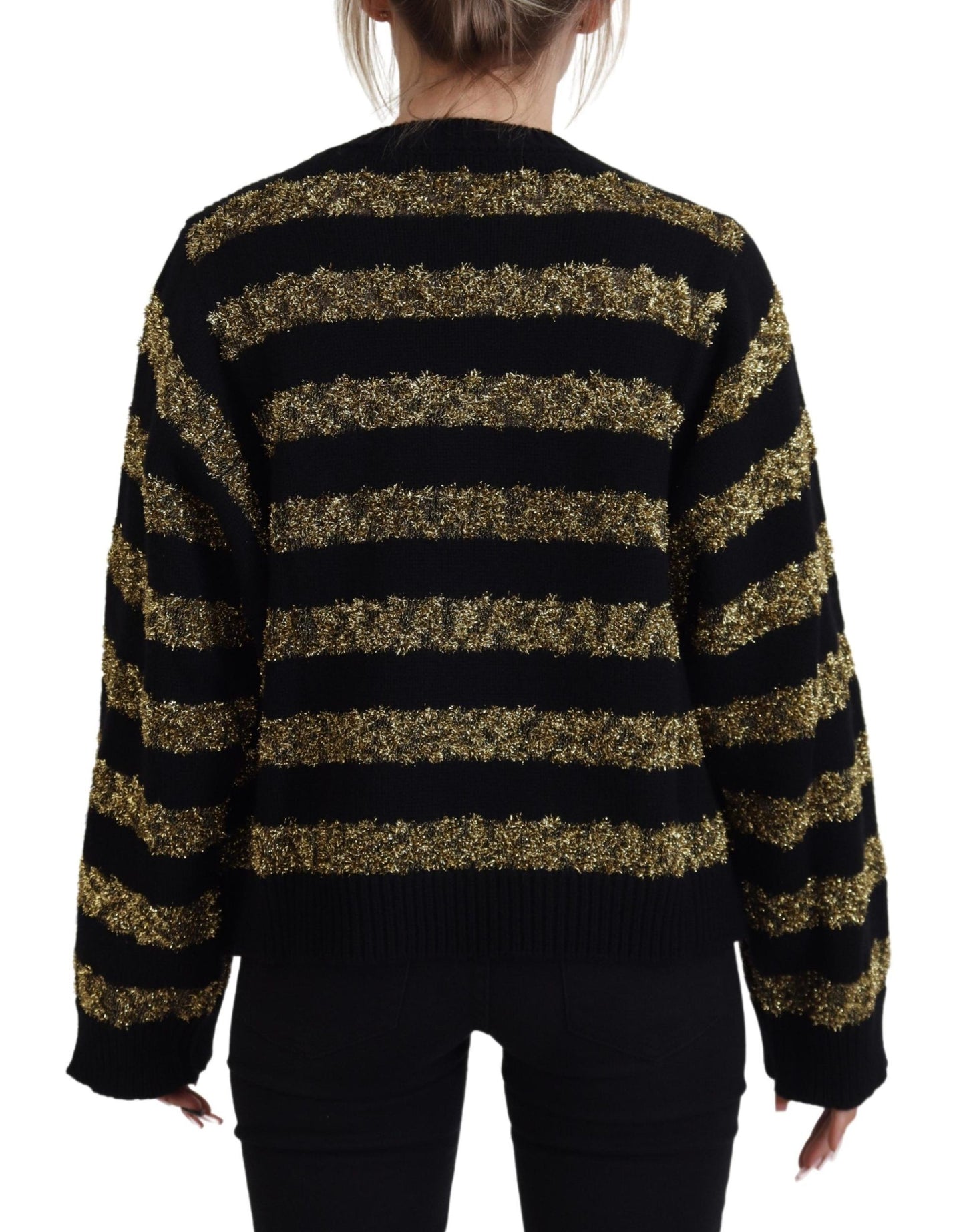 Suéter elegante con cristales negros y dorados de Dolce & Gabbana