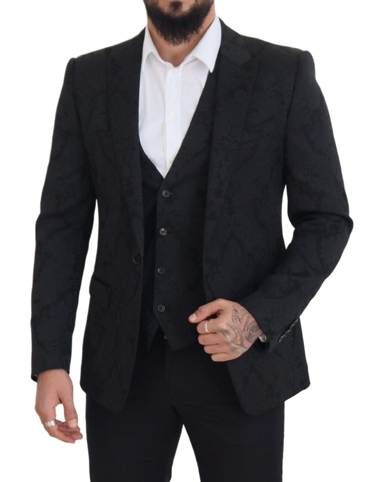 Dolce & Gabbana Elegante conjunto de chaqueta y chaleco de traje Martini negro