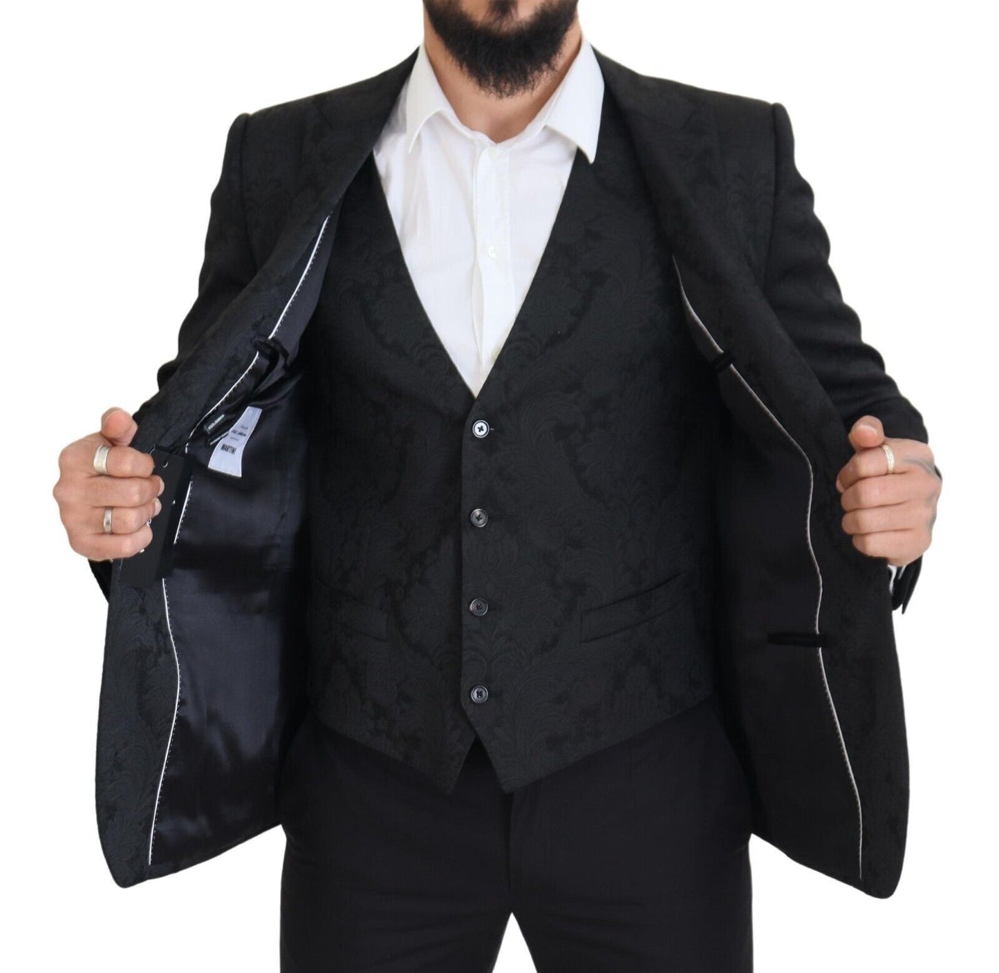 Dolce & Gabbana Elegante conjunto de chaqueta y chaleco de traje Martini negro