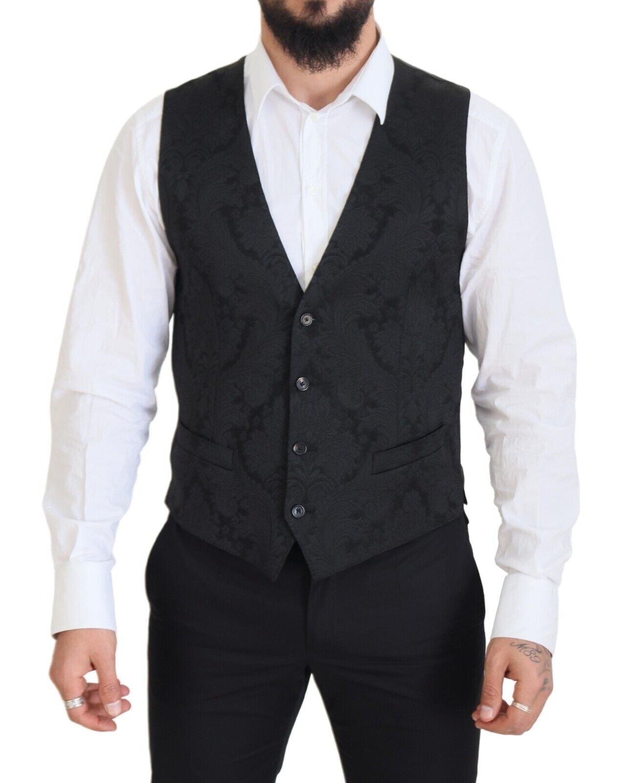 Dolce & Gabbana Elegante conjunto de chaqueta y chaleco de traje Martini negro