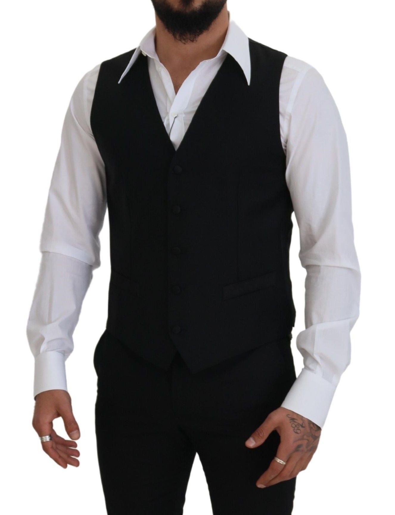 Dolce & Gabbana Elegante chaleco de vestir negro con botonadura simple