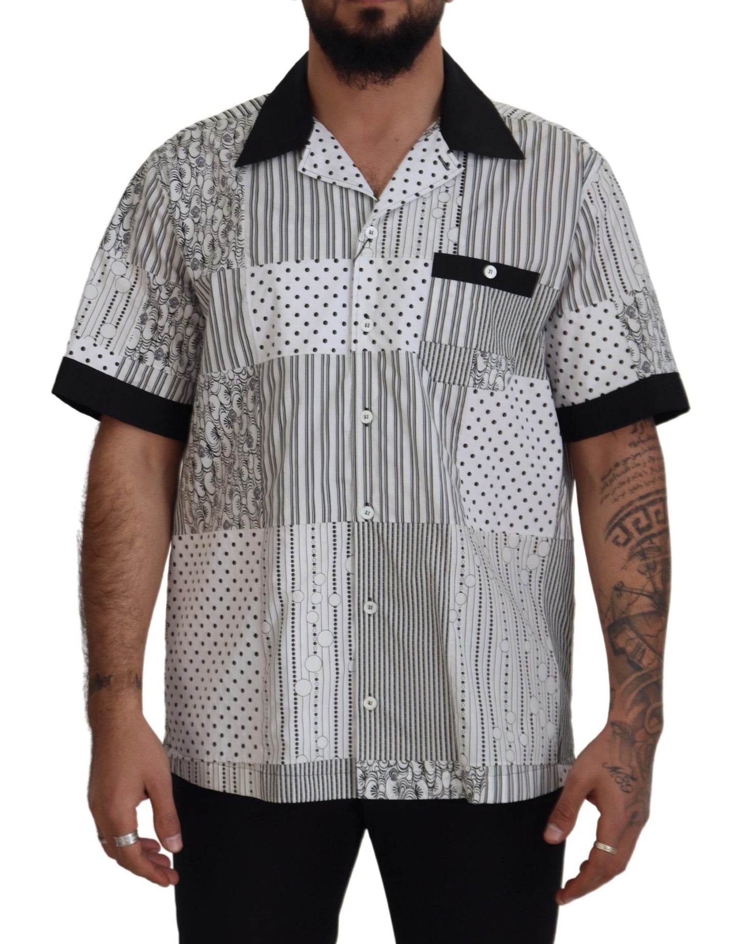 Dolce & Gabbana Elegante camisa de algodón en blanco y negro