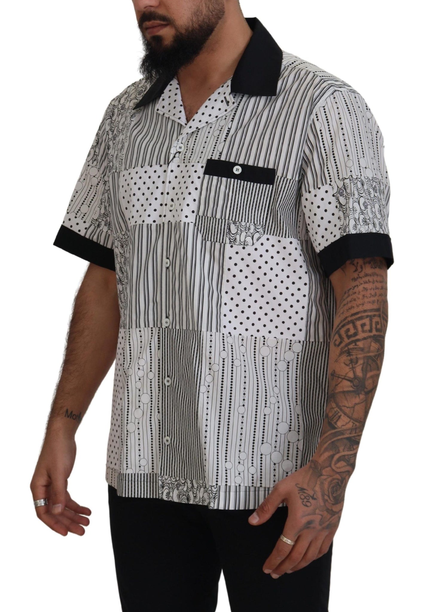 Dolce & Gabbana Elegante camisa de algodón en blanco y negro