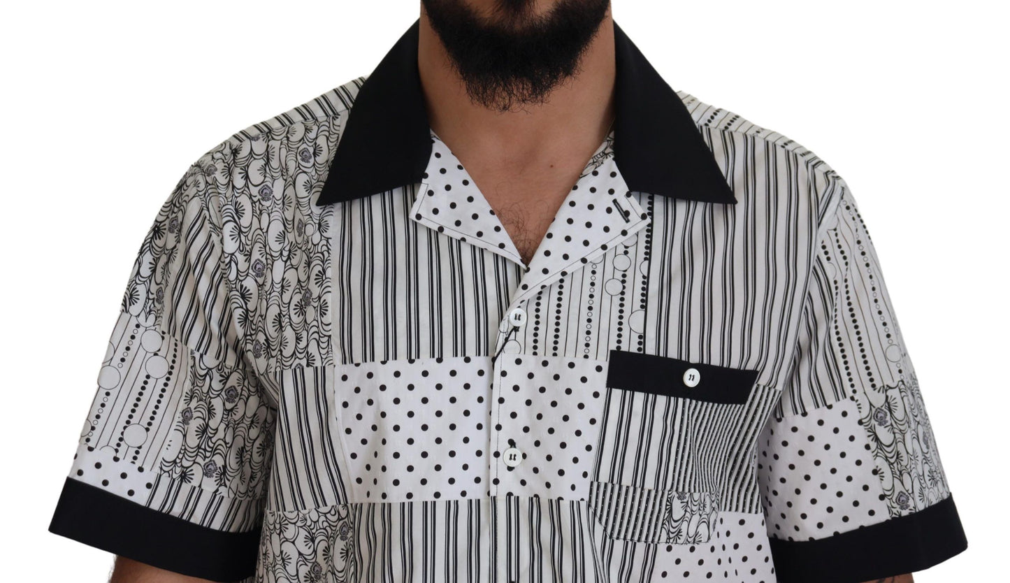 Dolce & Gabbana Elegante camisa de algodón en blanco y negro