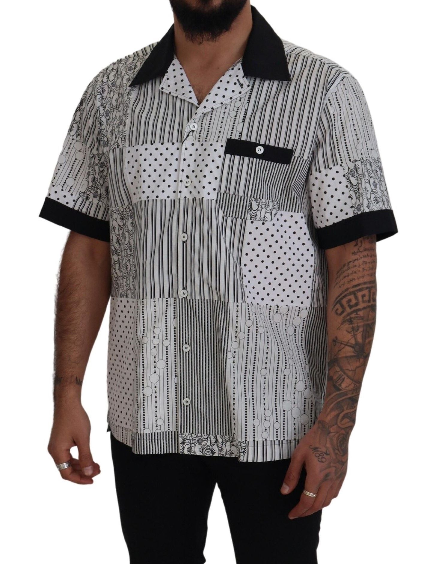 Dolce & Gabbana Elegante camisa de algodón en blanco y negro
