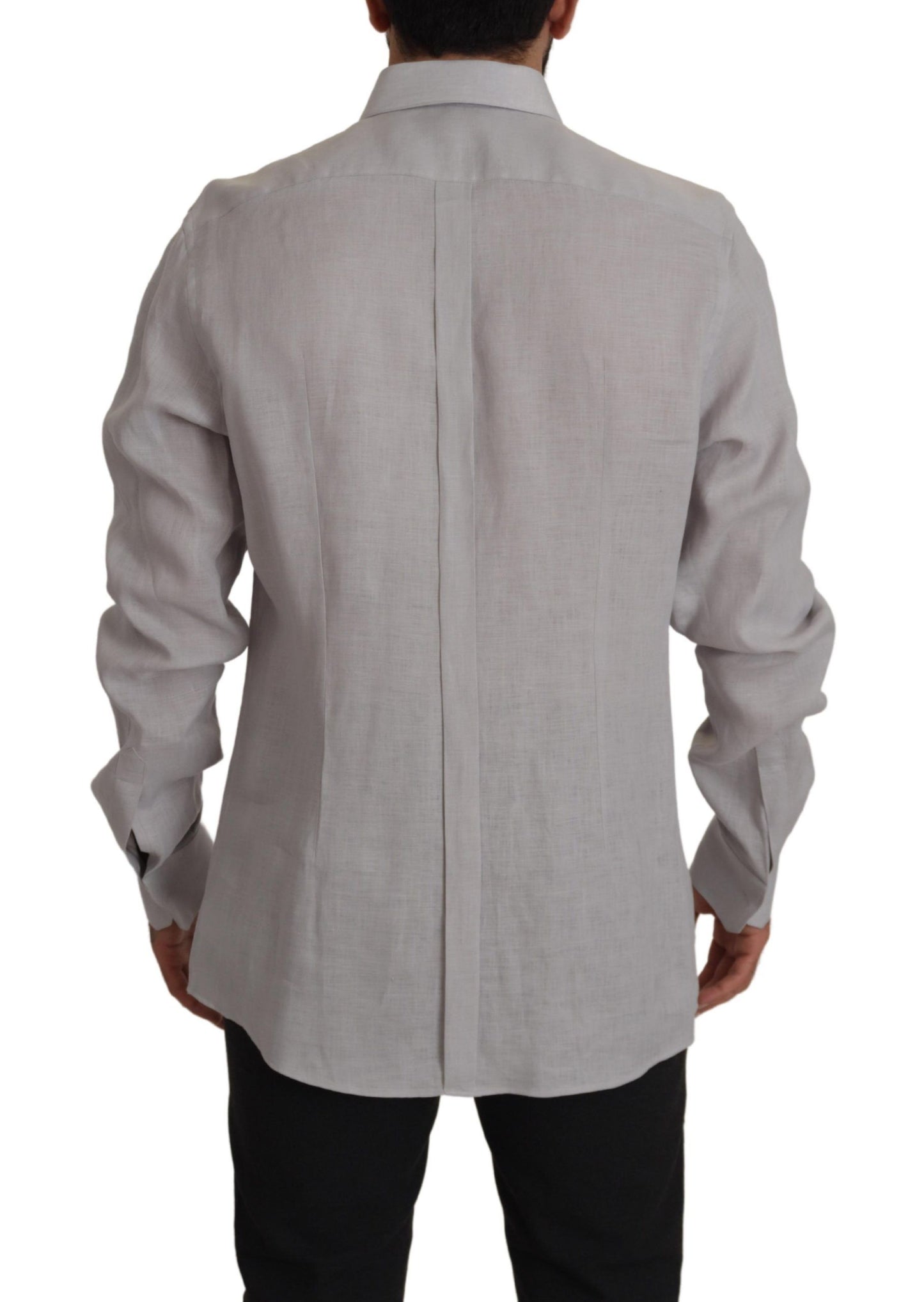 Dolce & Gabbana Elegante camisa de lino gris slim fit