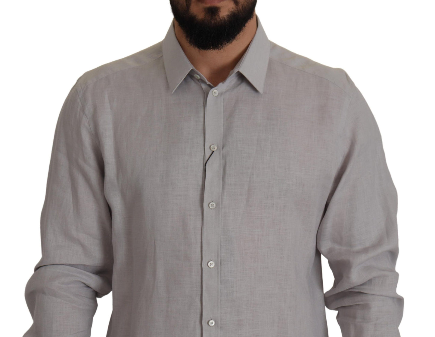 Dolce & Gabbana Elegante camisa de lino gris slim fit