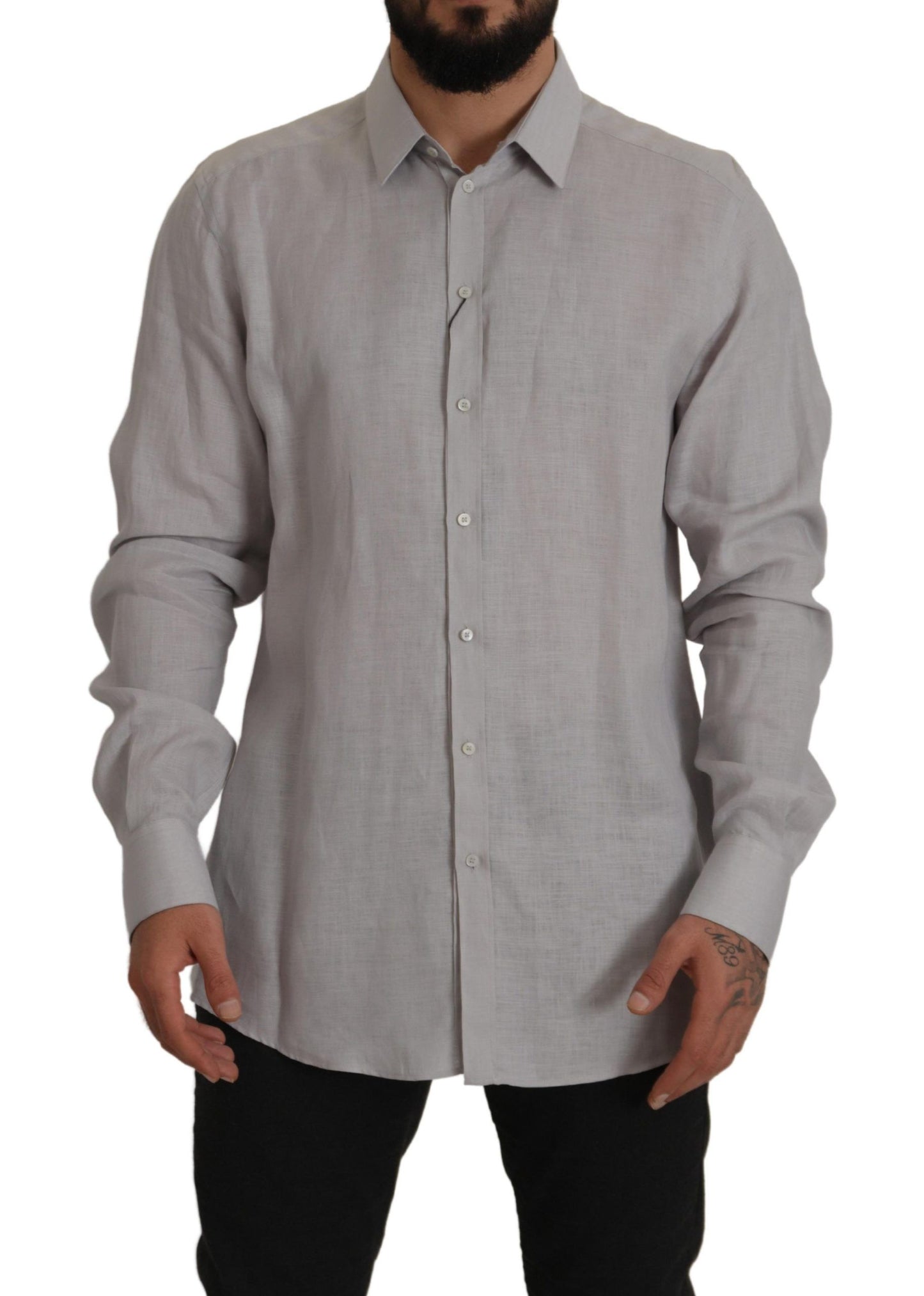 Dolce & Gabbana Elegante camisa de lino gris slim fit