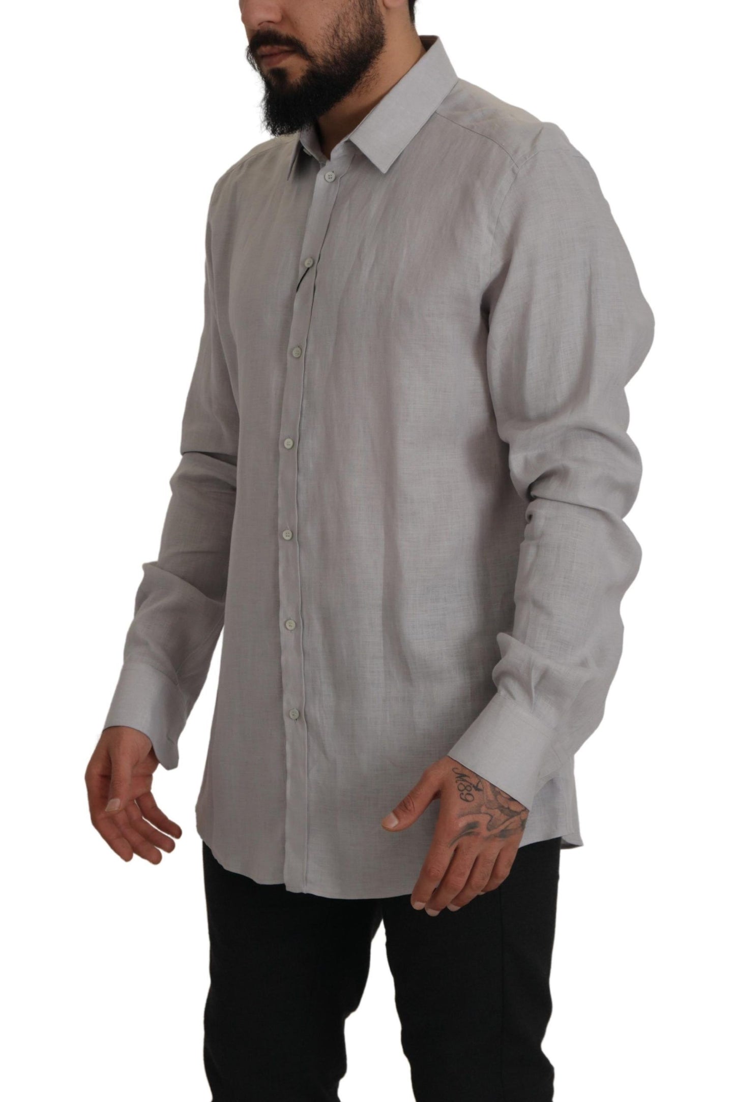 Dolce & Gabbana Elegante camisa de lino gris slim fit