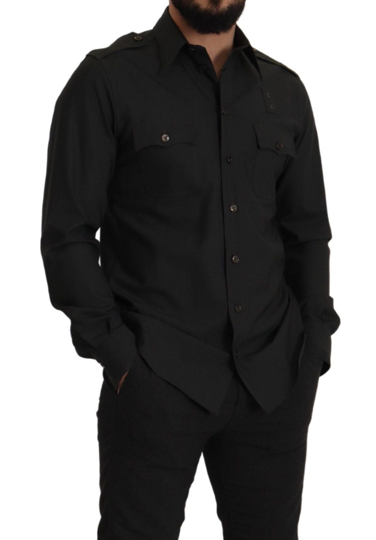 Dolce & Gabbana Camisa elegante de algodón verde oscuro de corte slim