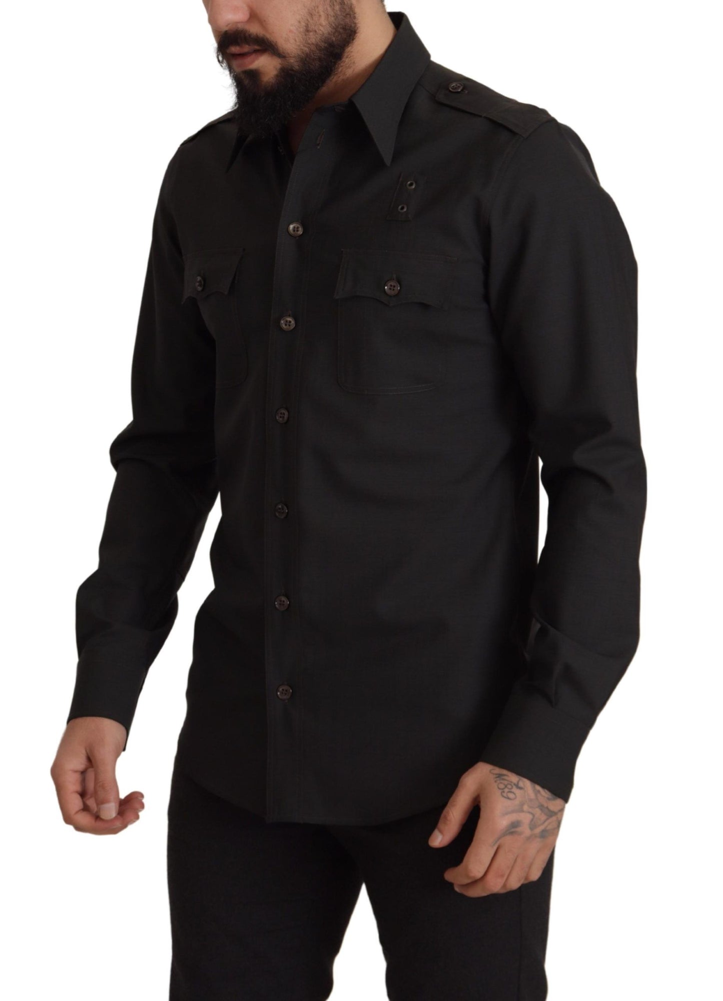Dolce & Gabbana Camisa elegante de algodón verde oscuro de corte slim