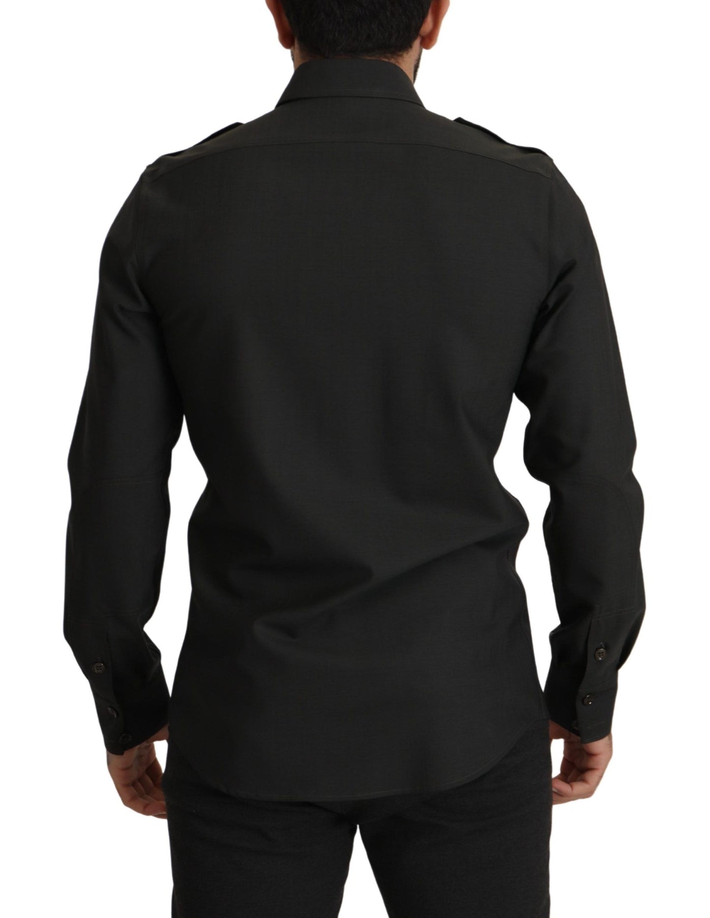 Dolce & Gabbana Camisa elegante de algodón verde oscuro de corte slim