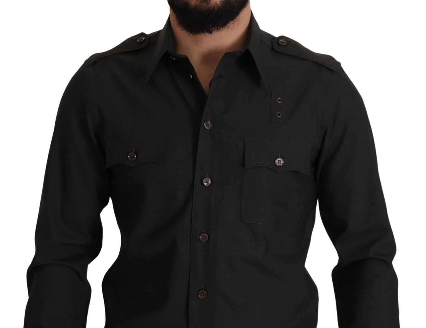 Dolce & Gabbana Camisa elegante de algodón verde oscuro de corte slim