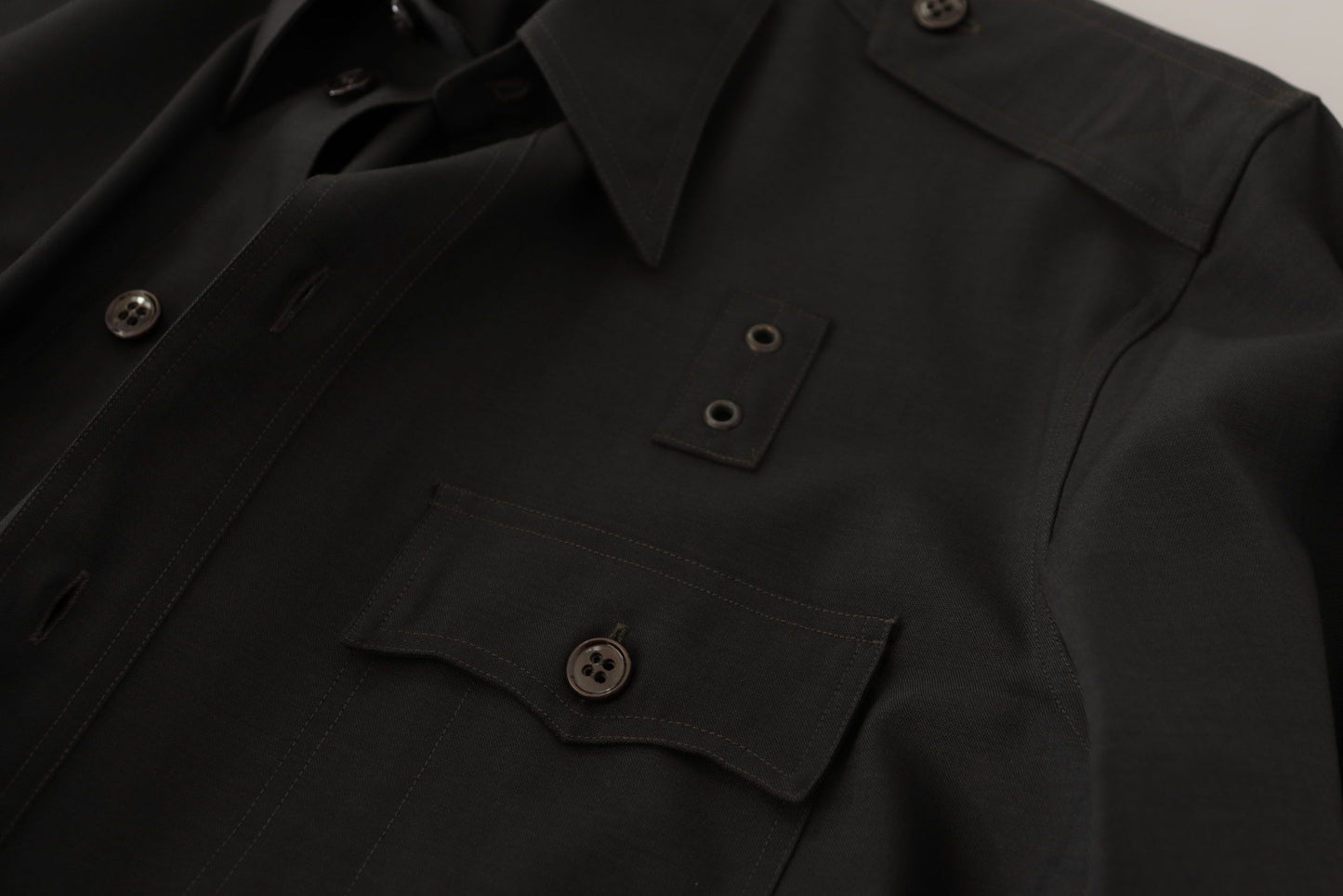 Dolce & Gabbana Camisa elegante de algodón verde oscuro de corte slim