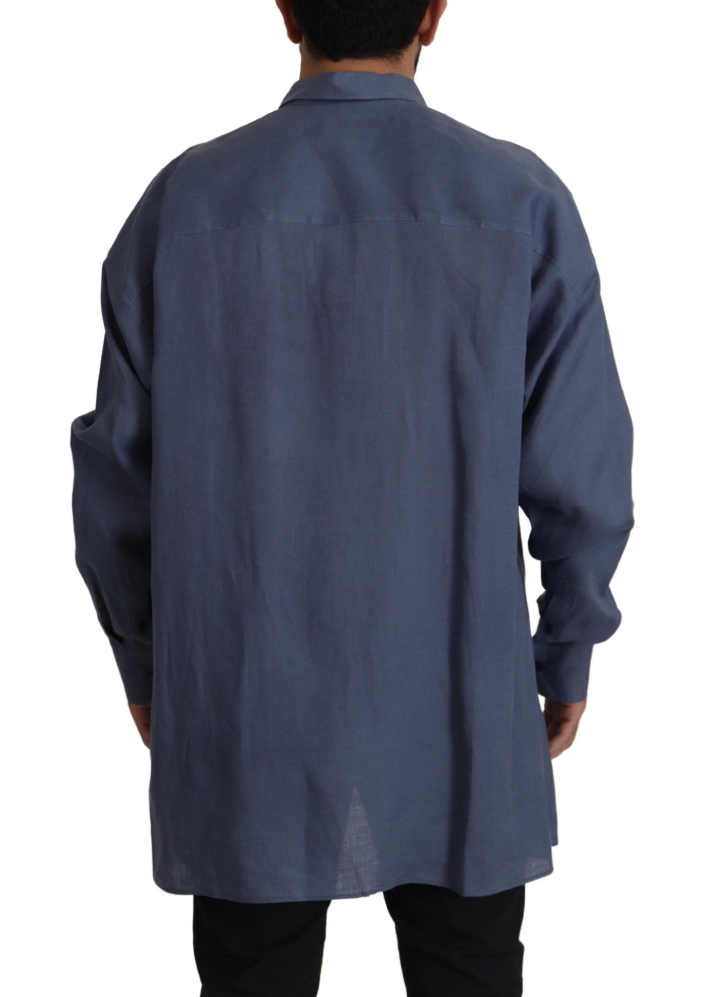 Dolce & Gabbana Elegante Camisa De Vestir De Lino Azul Oscuro