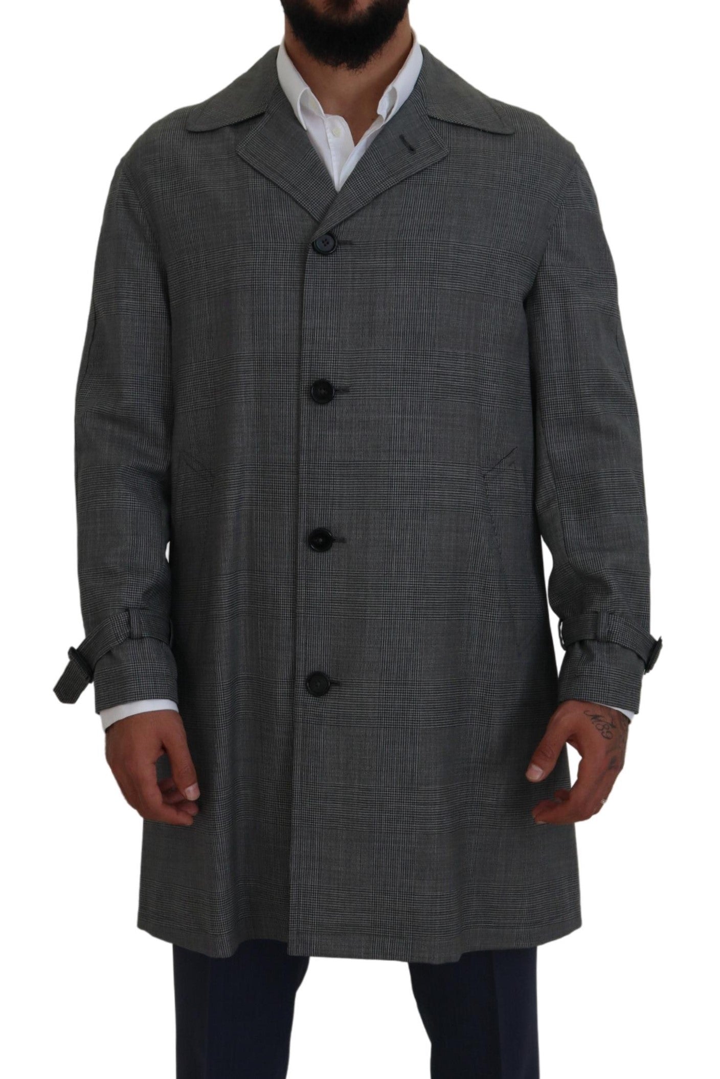 Dolce & Gabbana Elegante gabardina a cuadros gris