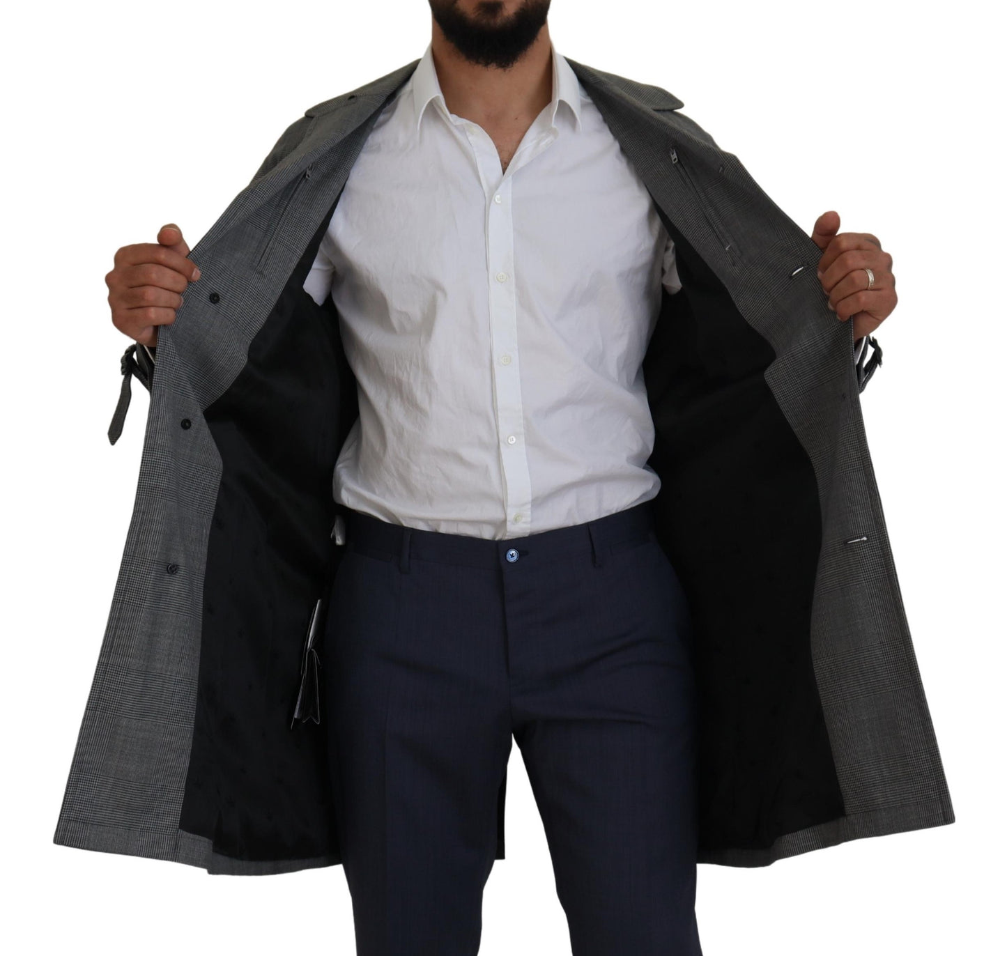 Dolce & Gabbana Elegante gabardina a cuadros gris