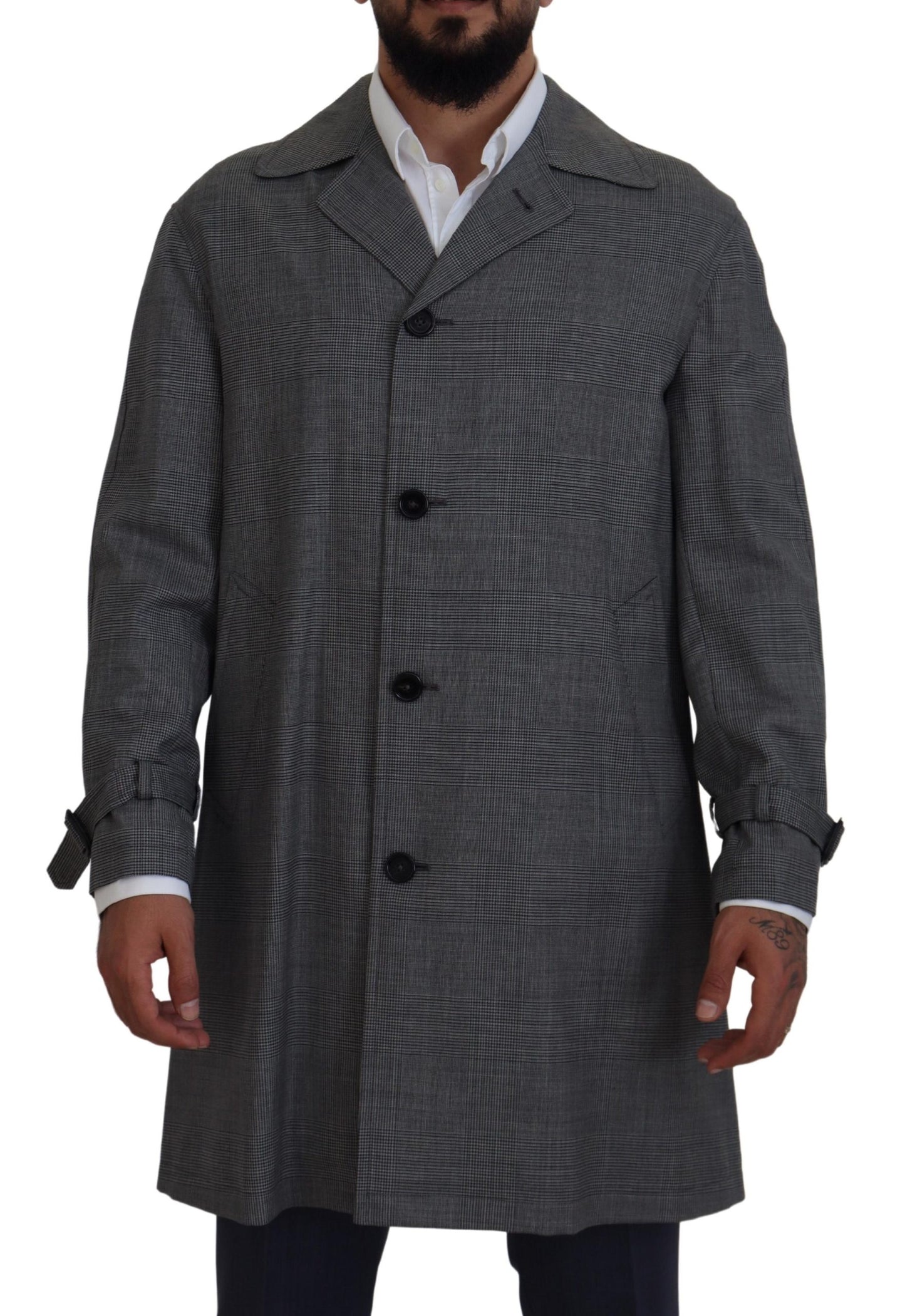 Dolce & Gabbana Elegante gabardina a cuadros gris