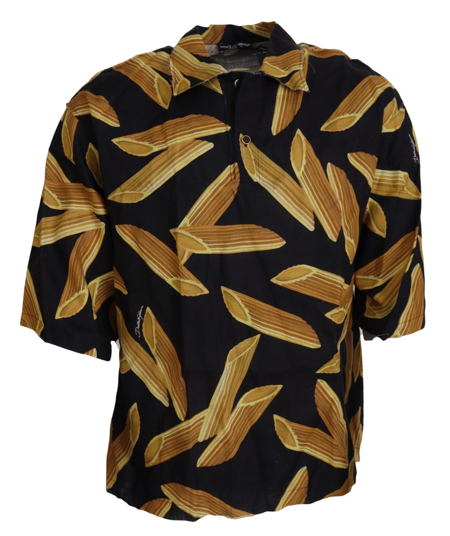 Dolce & Gabbana Camisa de lino negra con estampado Penne Rigate