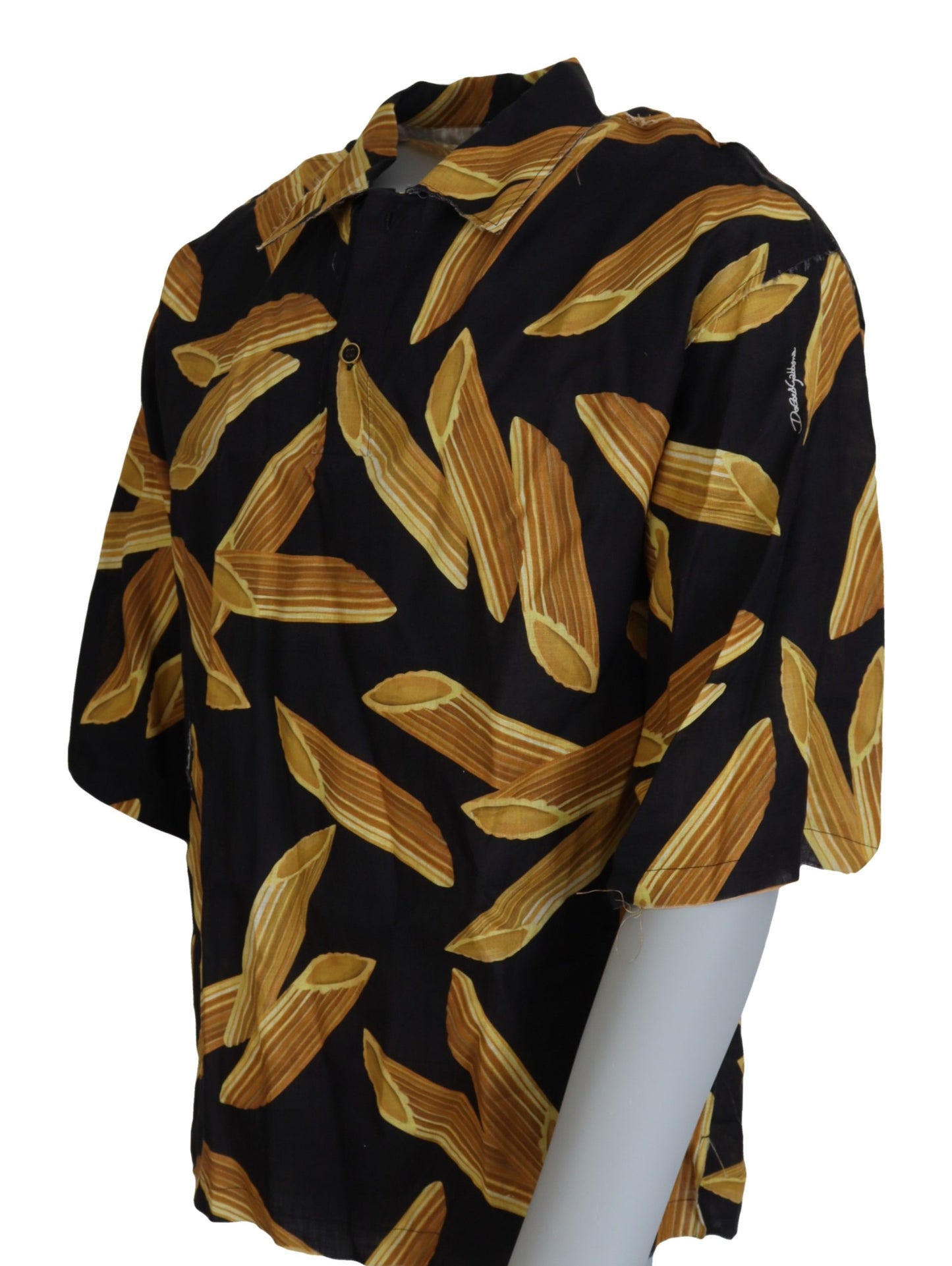 Dolce & Gabbana Camisa de lino negra con estampado Penne Rigate
