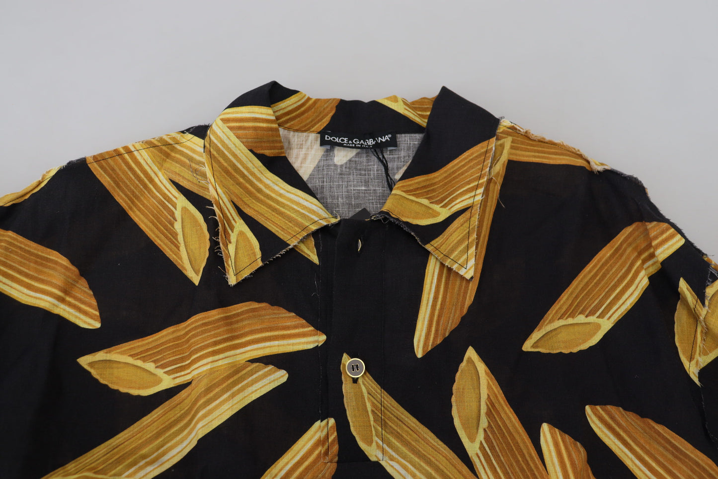Dolce & Gabbana Camisa de lino negra con estampado Penne Rigate
