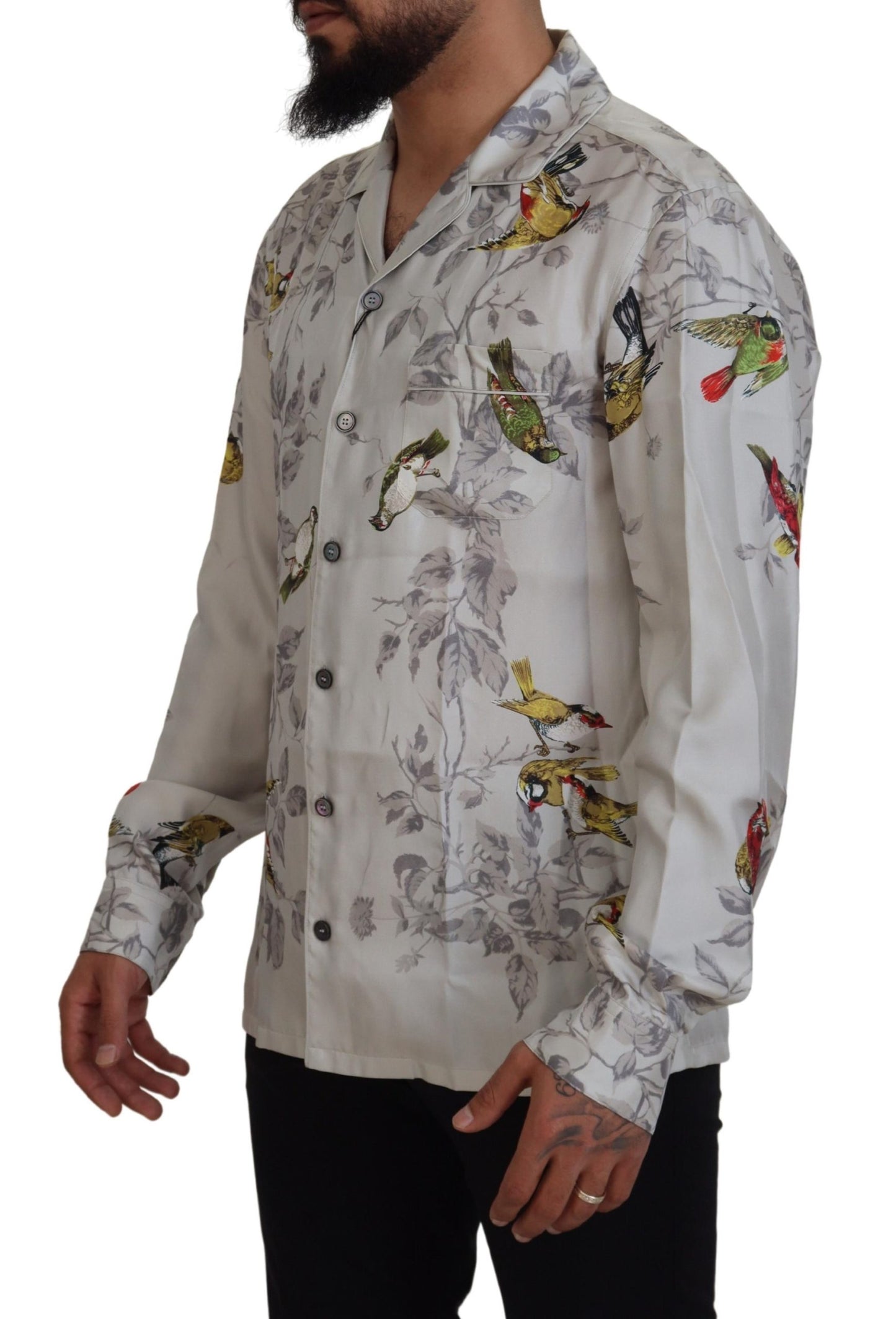 Dolce & Gabbana Camisa casual elegante con estampado de pájaros de seda