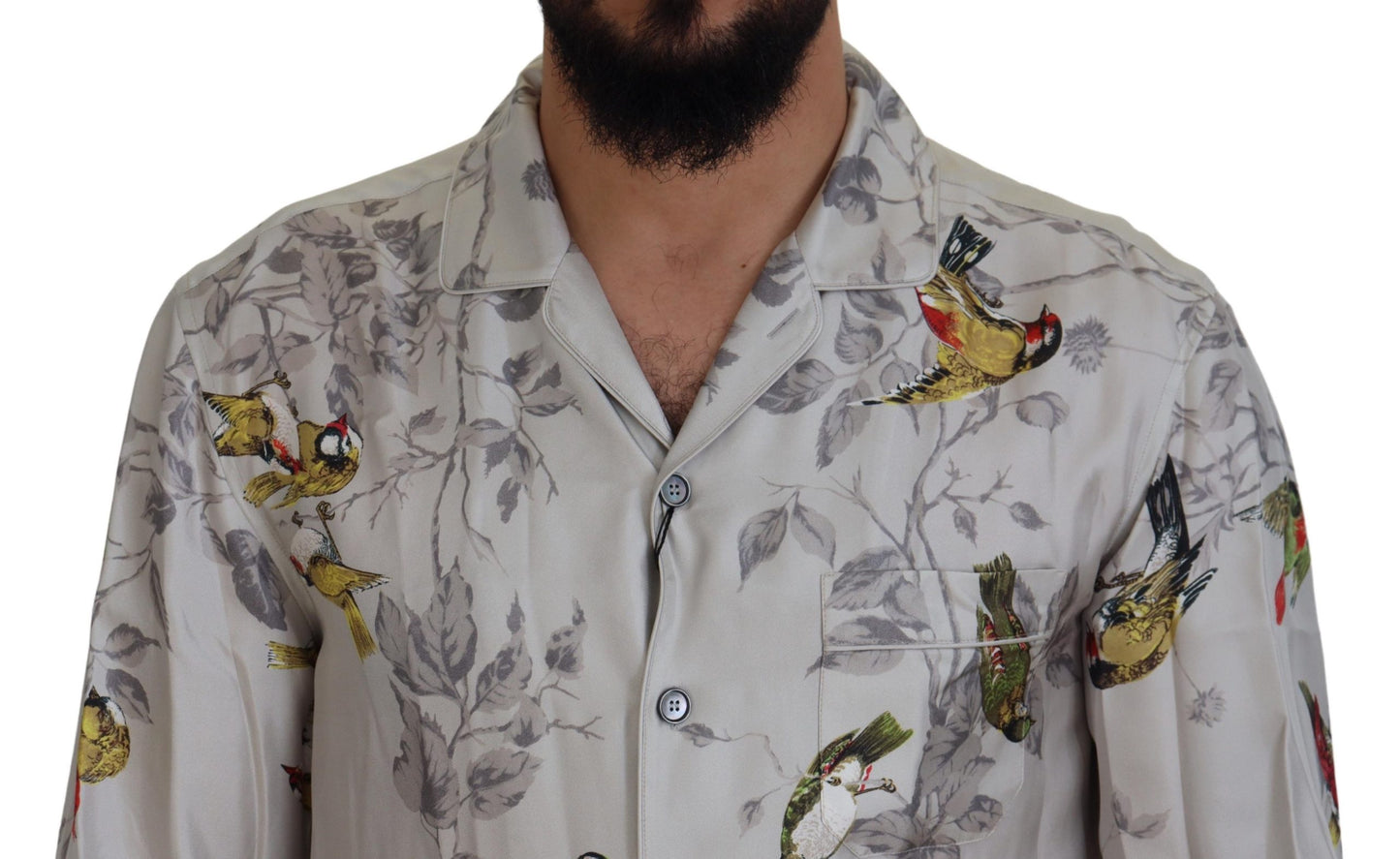 Dolce & Gabbana Camisa casual elegante con estampado de pájaros de seda